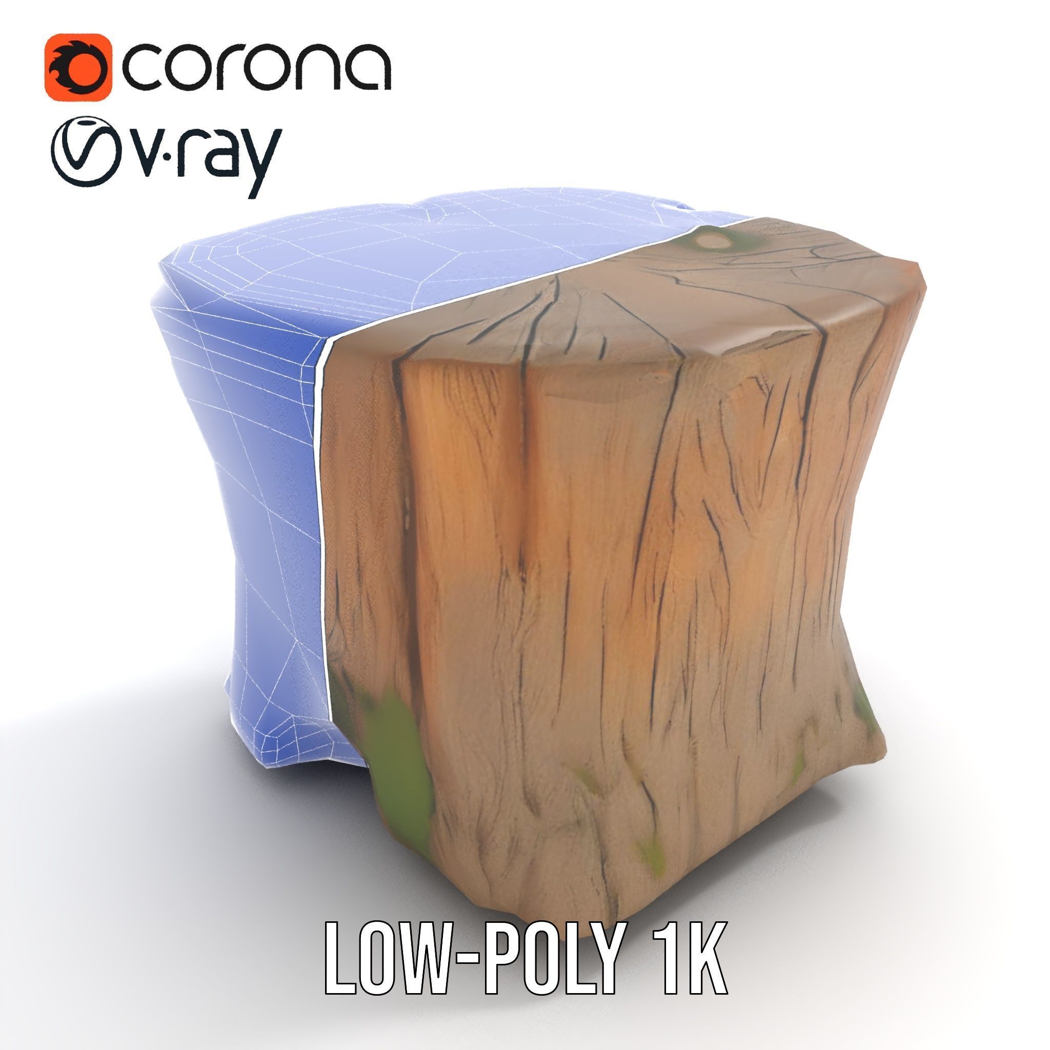 Forest Tree Stump with Moss and Fungi Model Pack Low-poly 3D model_9