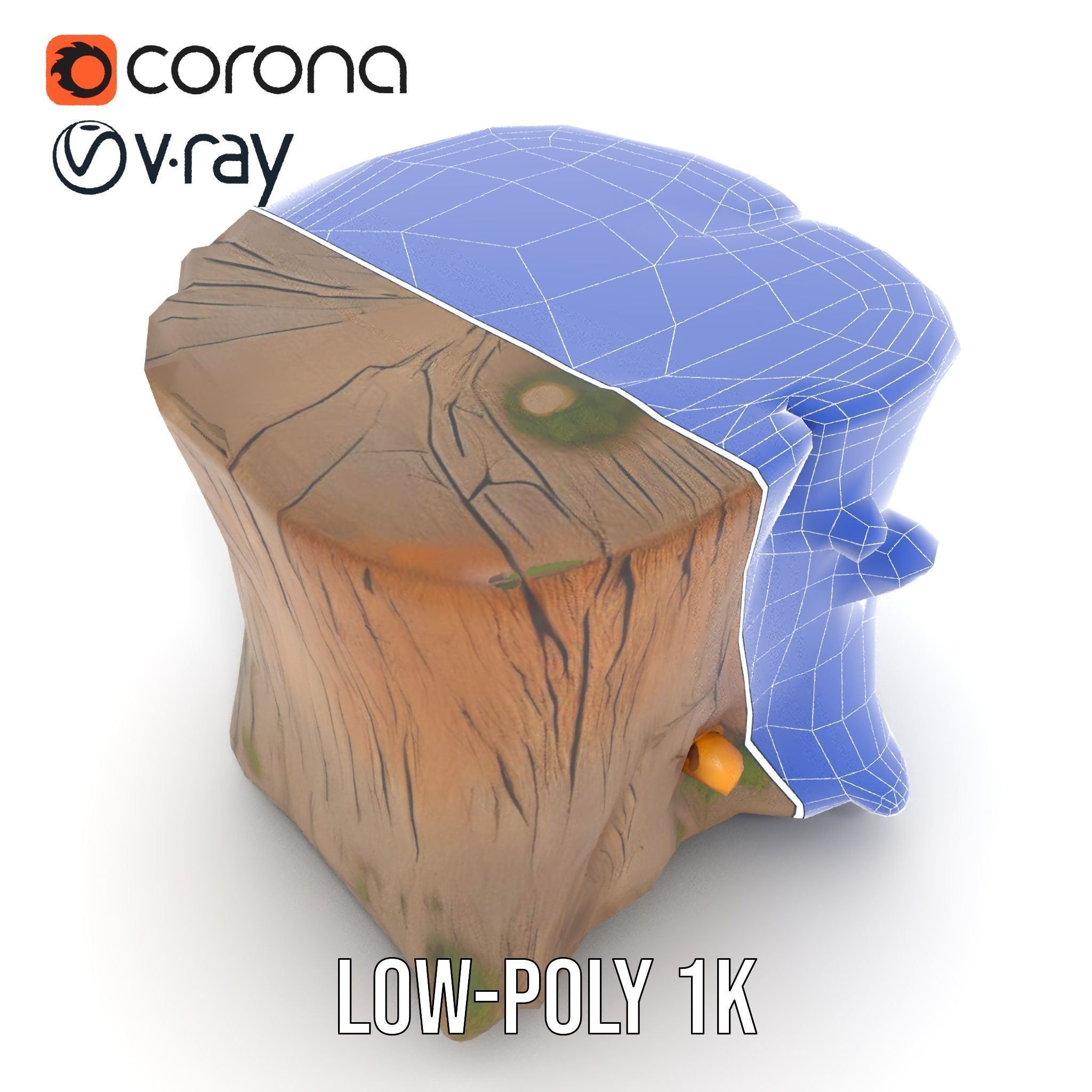 Forest Tree Stump with Moss and Fungi Model Pack Low-poly 3D model_14