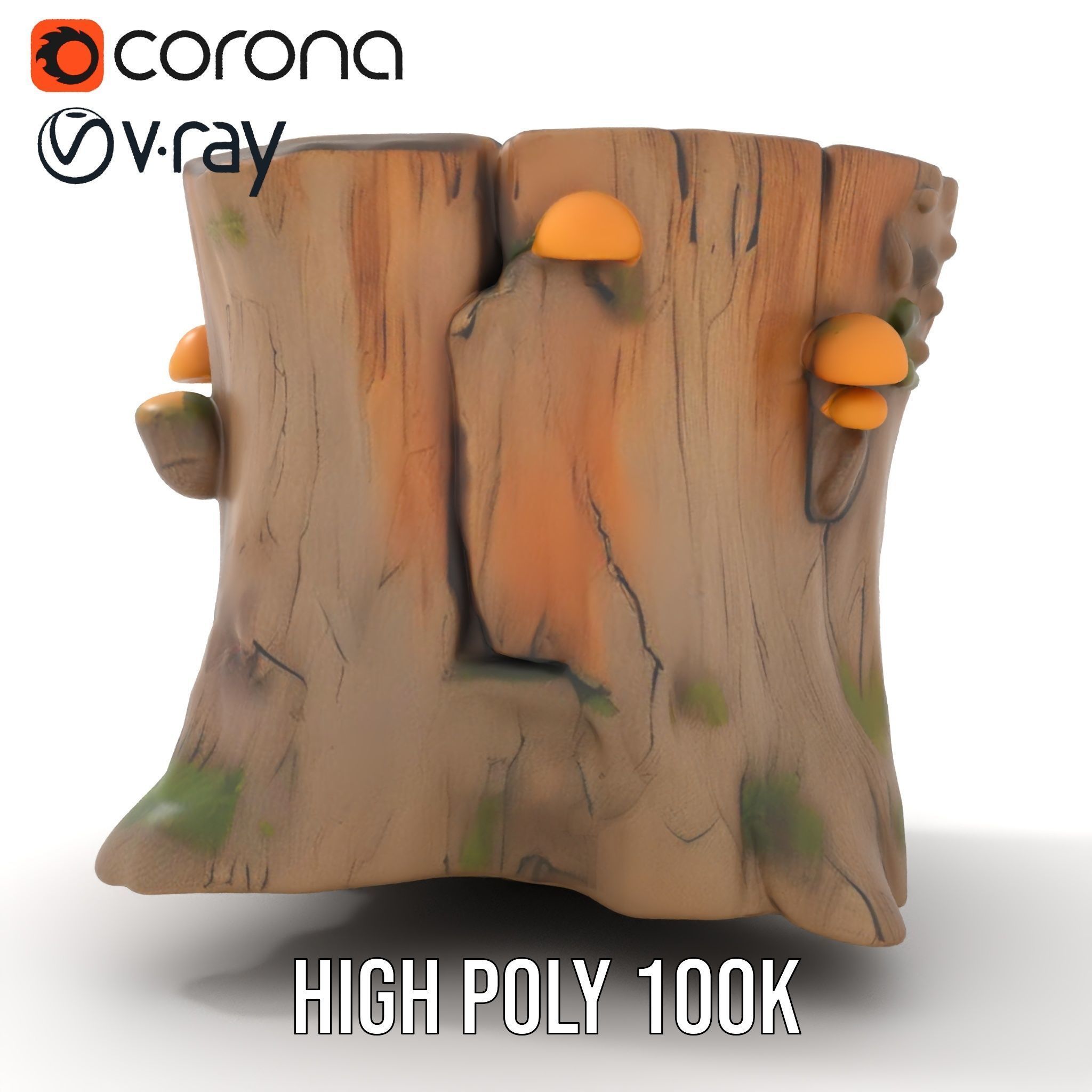 Forest Tree Stump with Moss and Fungi Model Pack Low-poly 3D model_15