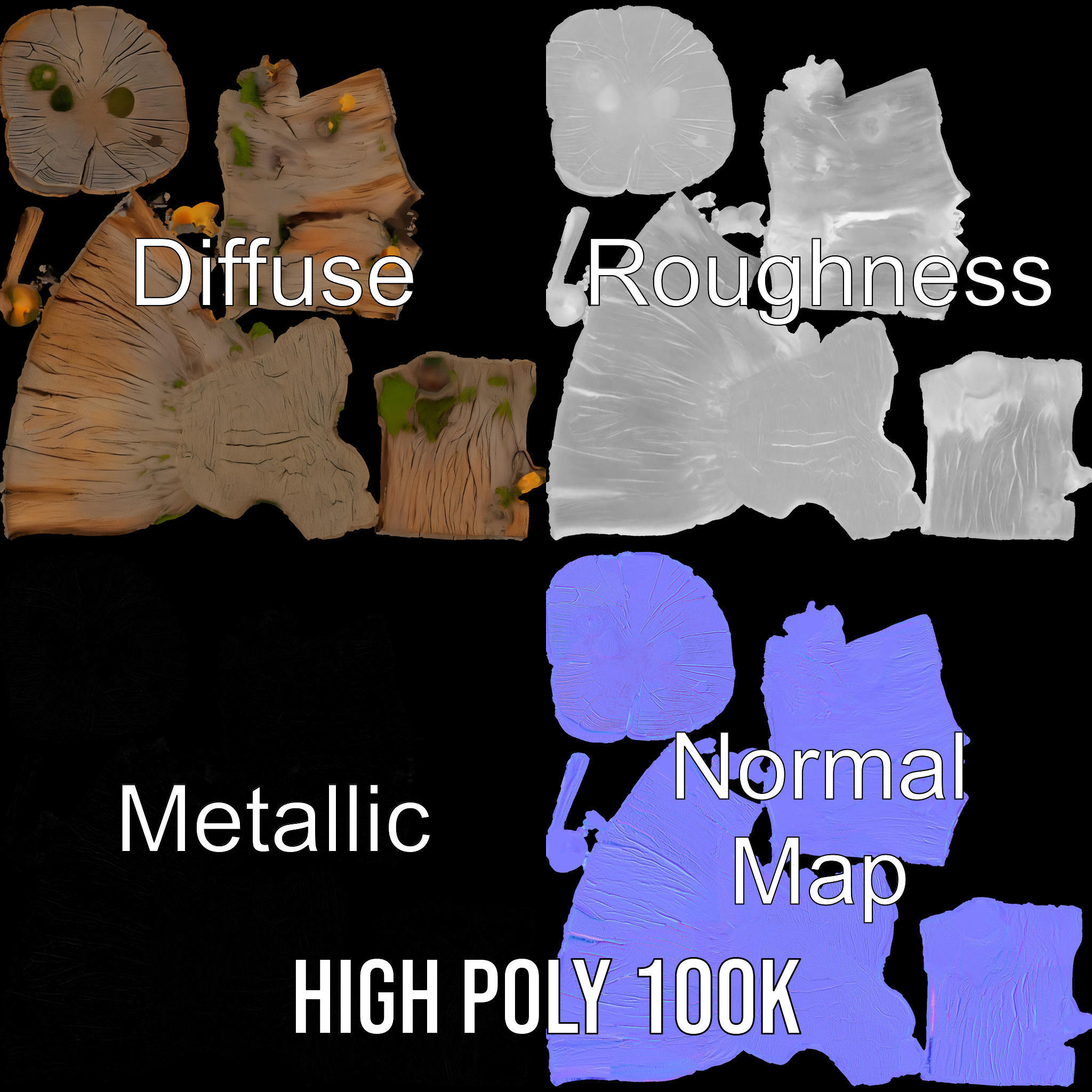 Forest Tree Stump with Moss and Fungi Model Pack Low-poly 3D model_3