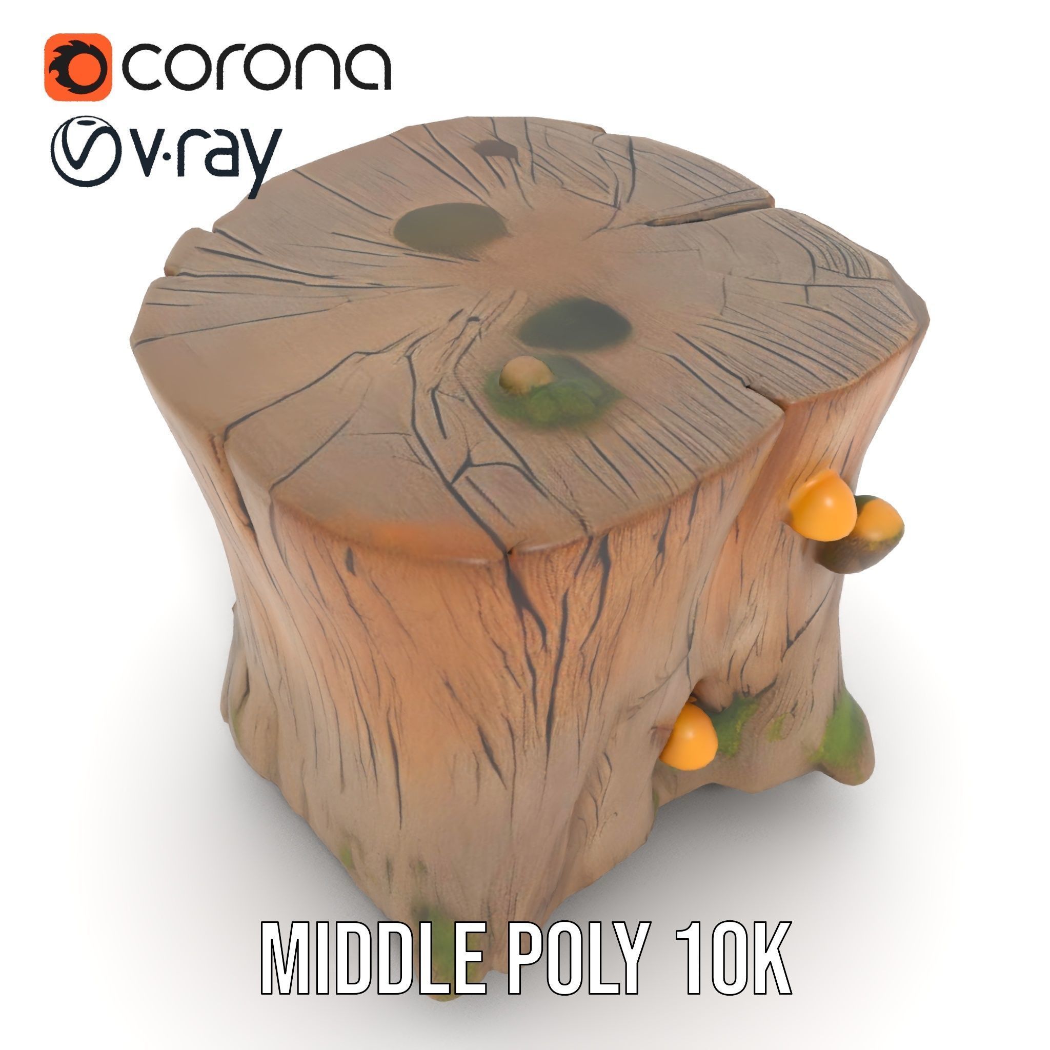 Forest Tree Stump with Moss and Fungi Model Pack Low-poly 3D model_6
