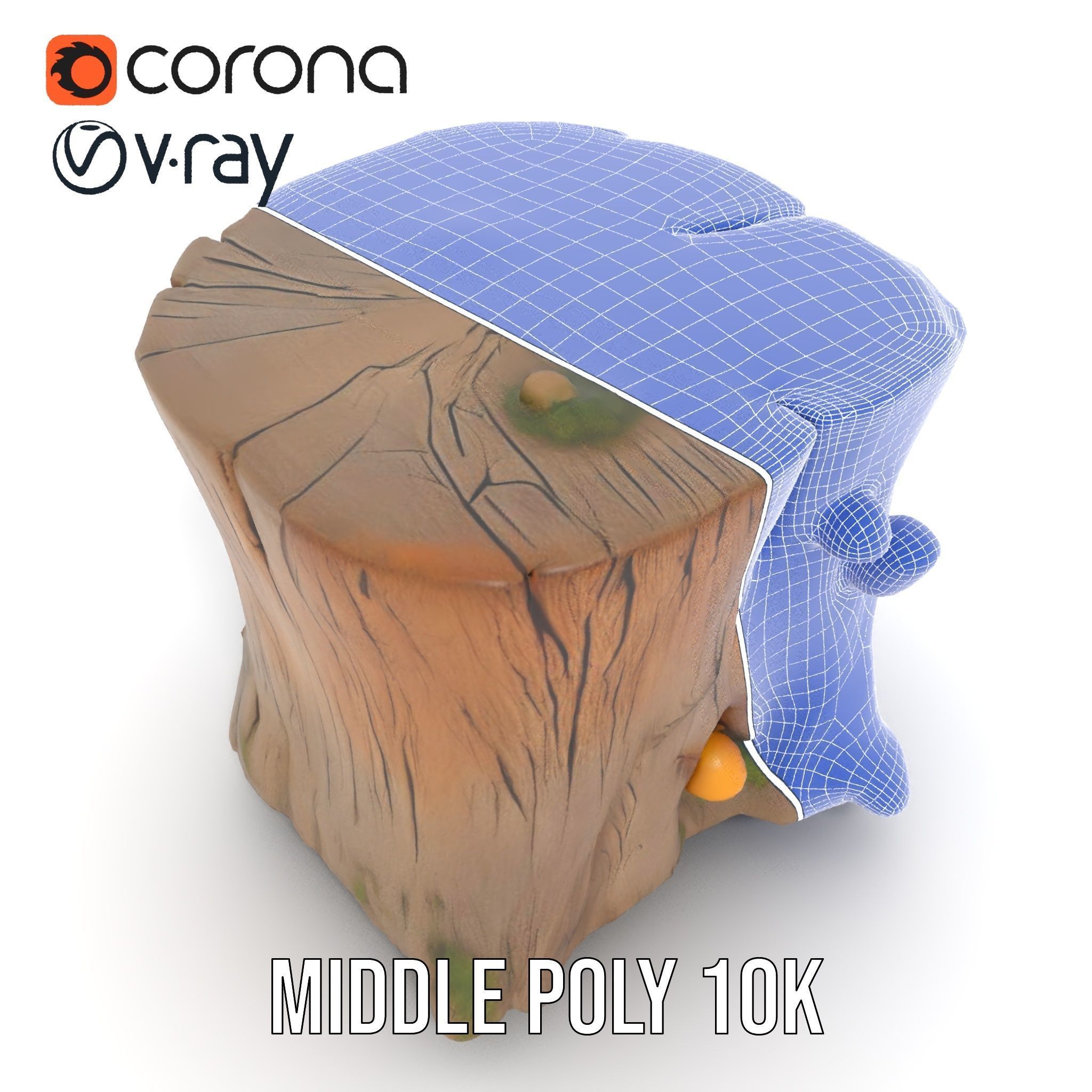 Forest Tree Stump with Moss and Fungi Model Pack Low-poly 3D model_27