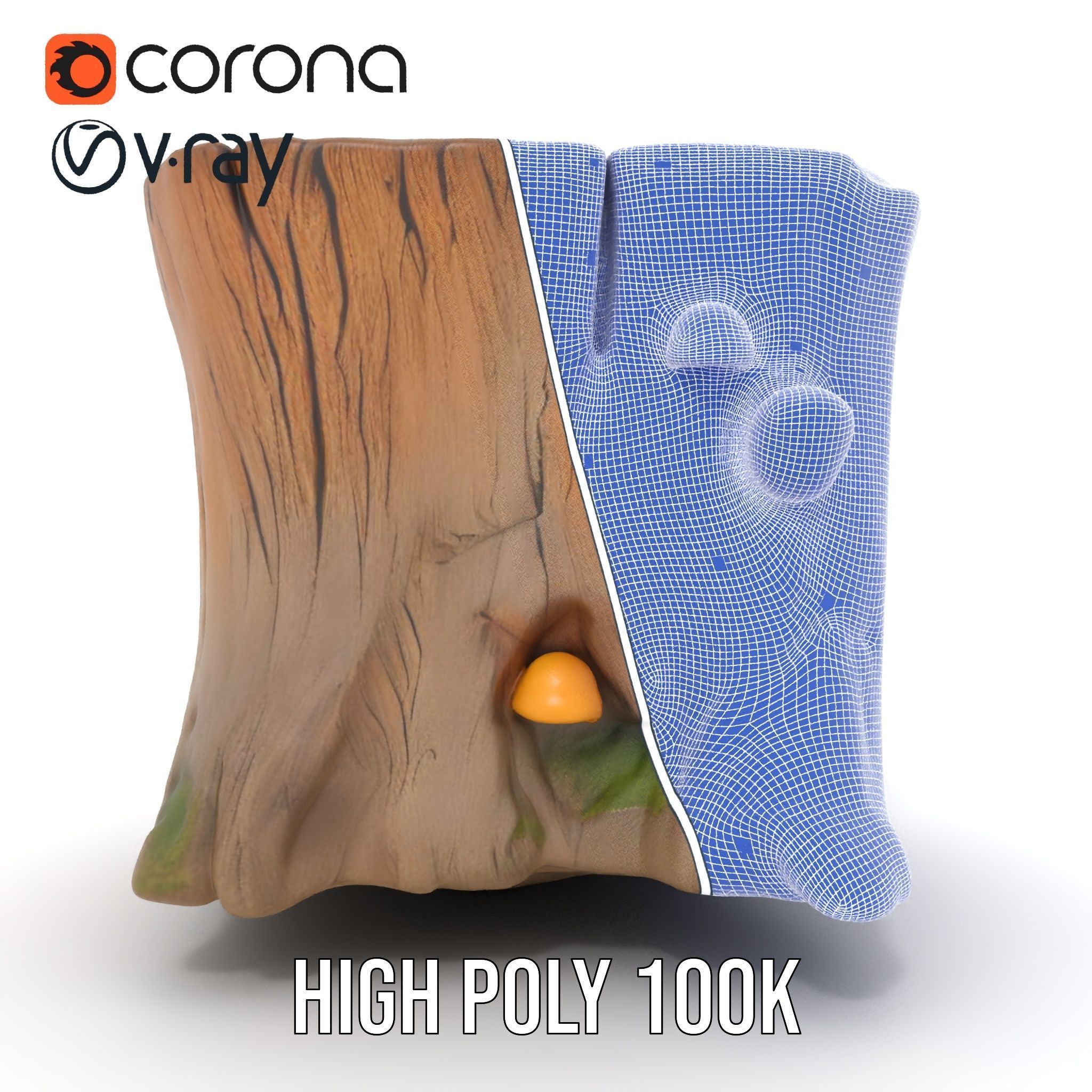 Forest Tree Stump with Moss and Fungi Model Pack Low-poly 3D model_29