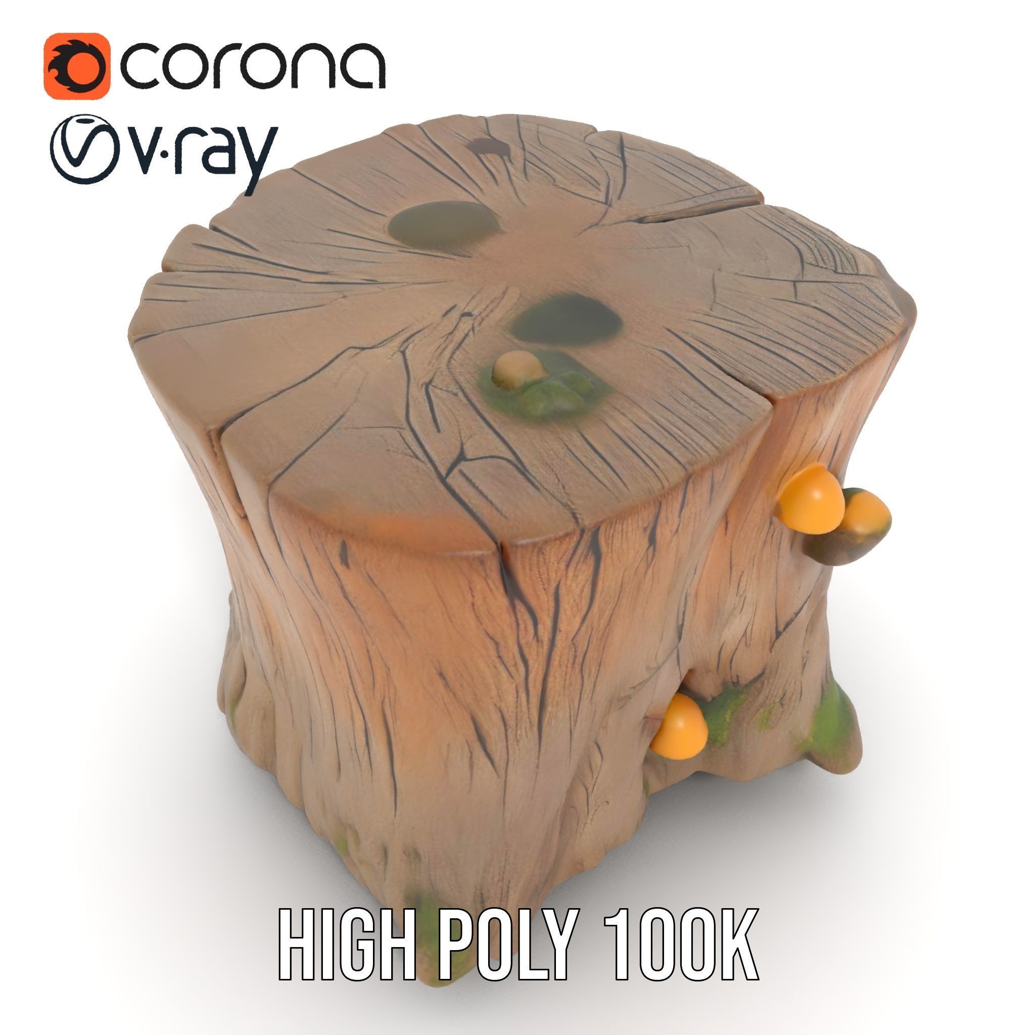 Forest Tree Stump with Moss and Fungi Model Pack Low-poly 3D model_23
