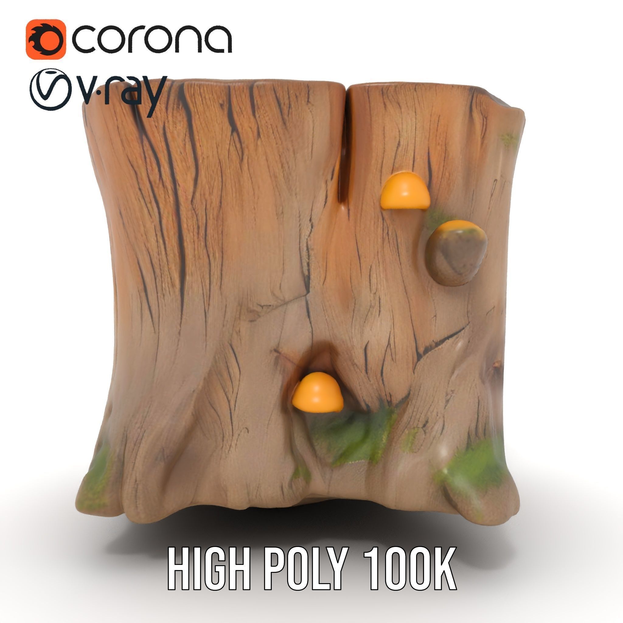 Forest Tree Stump with Moss and Fungi Model Pack Low-poly 3D model_18