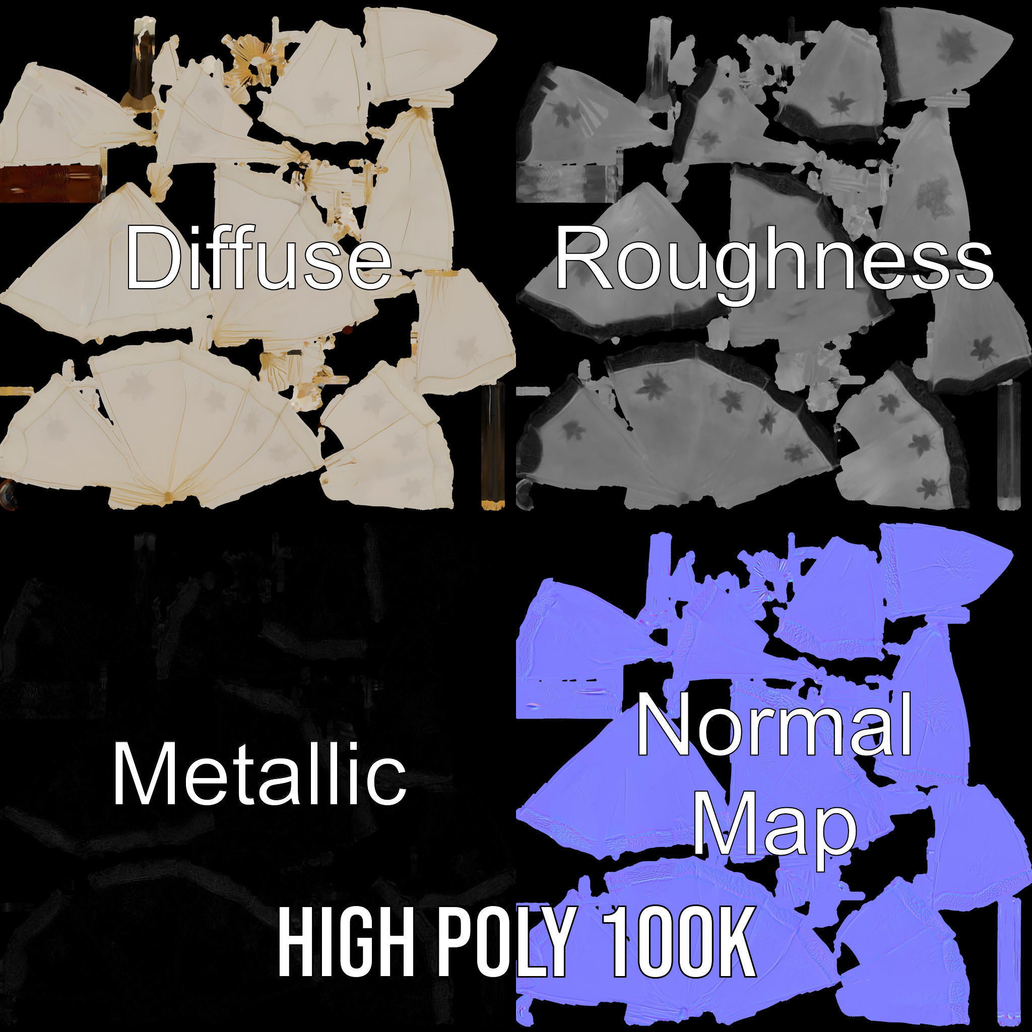 Elegant Lace Parasol Model Pack Low-poly 3D model_3