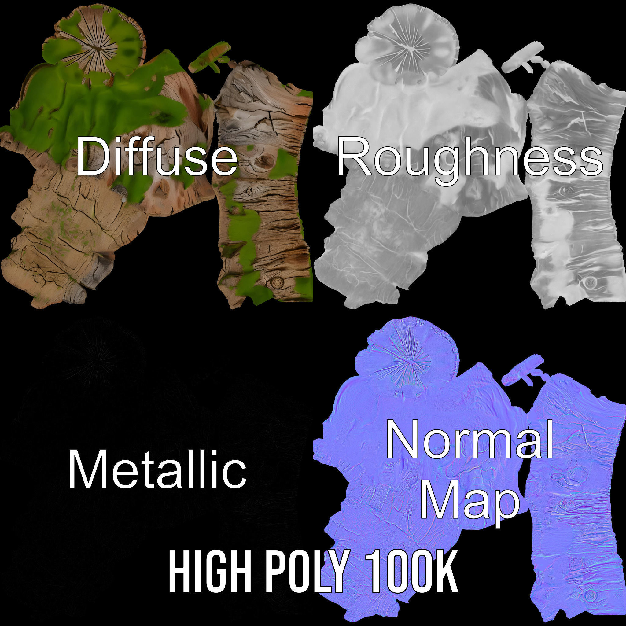 Mossy Tree Stump Model Pack Low-poly 3D model_3