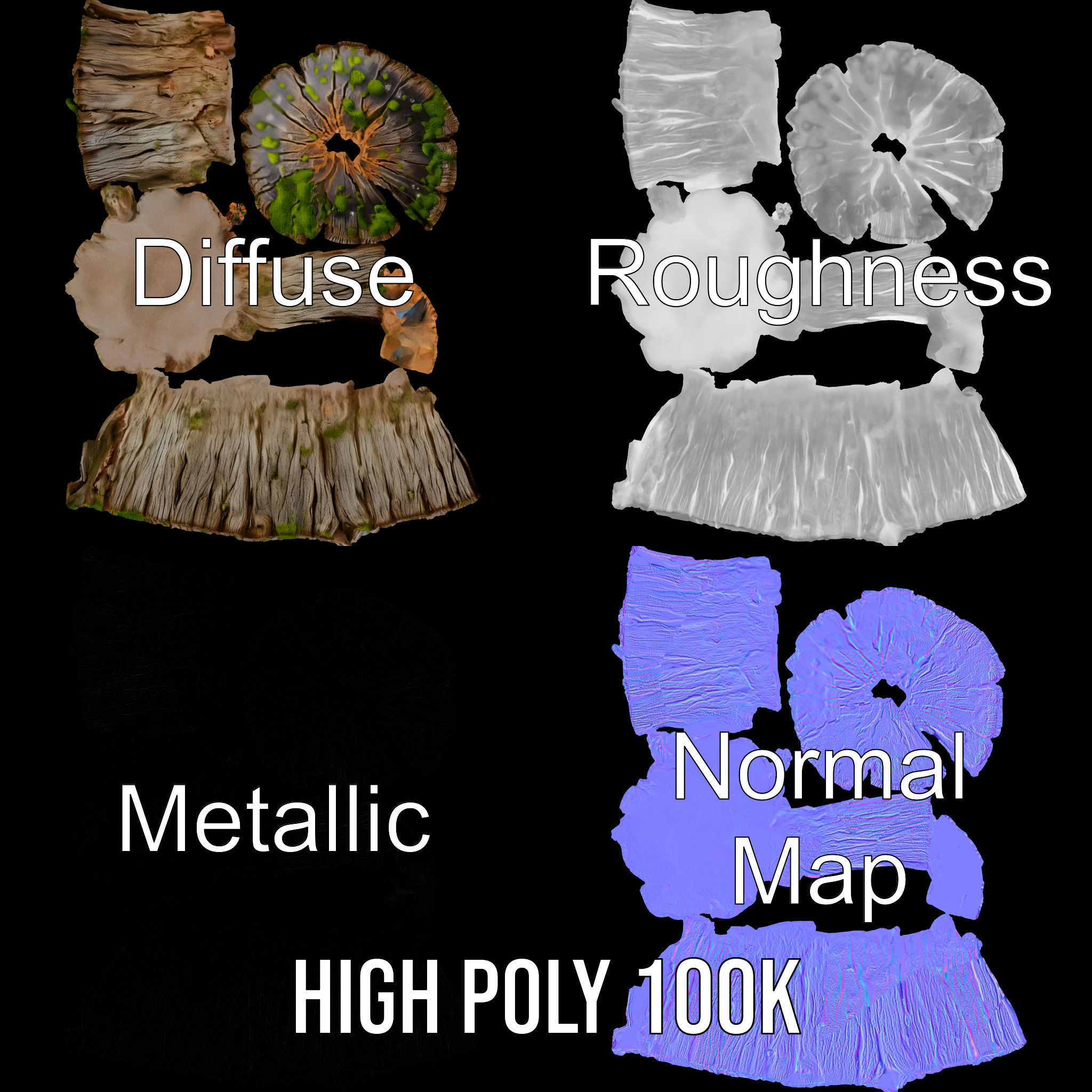 Mossy Tree Stump Model Pack with Natural Details Low-poly 3D model_3