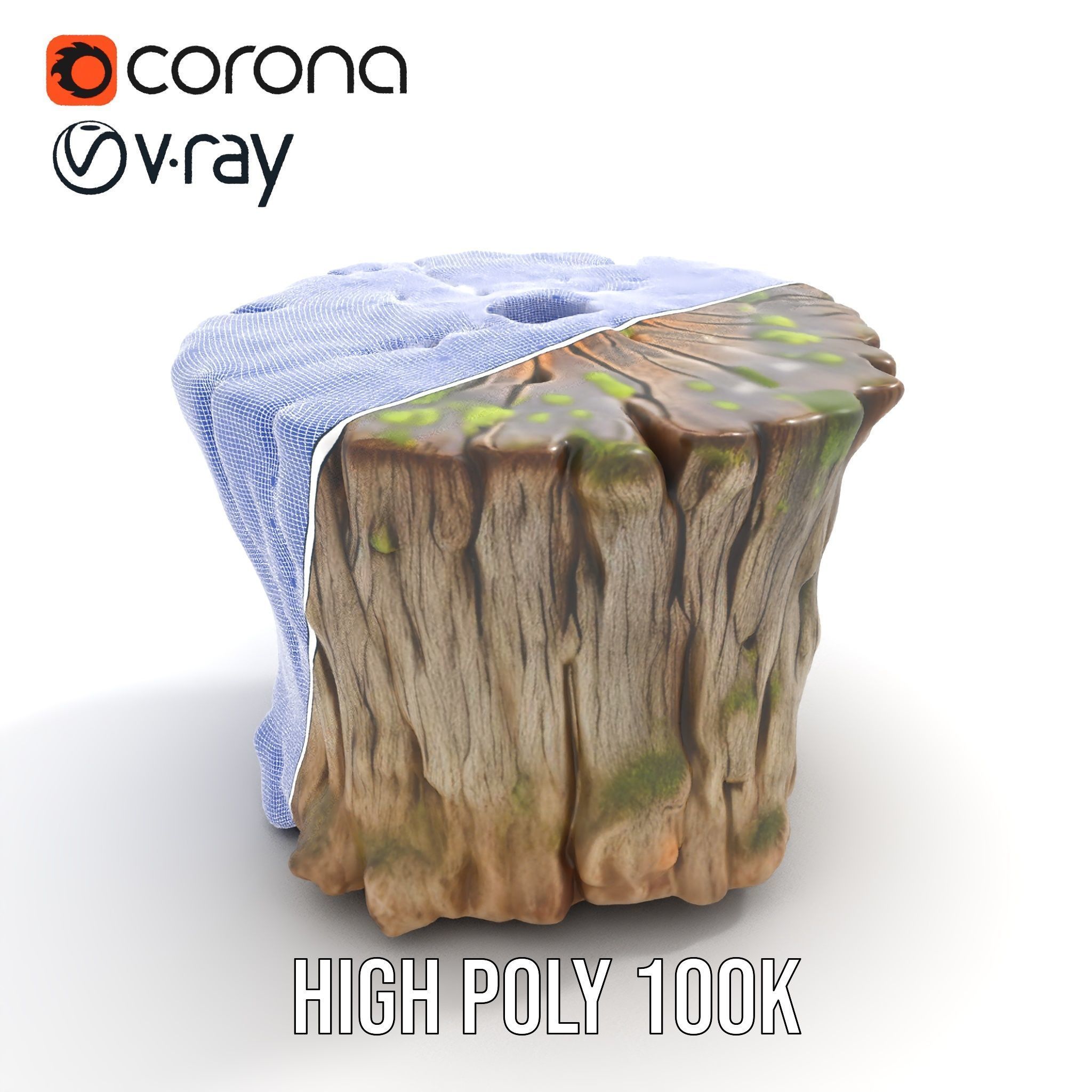 Mossy Tree Stump Model Pack with Natural Details Low-poly 3D model_33