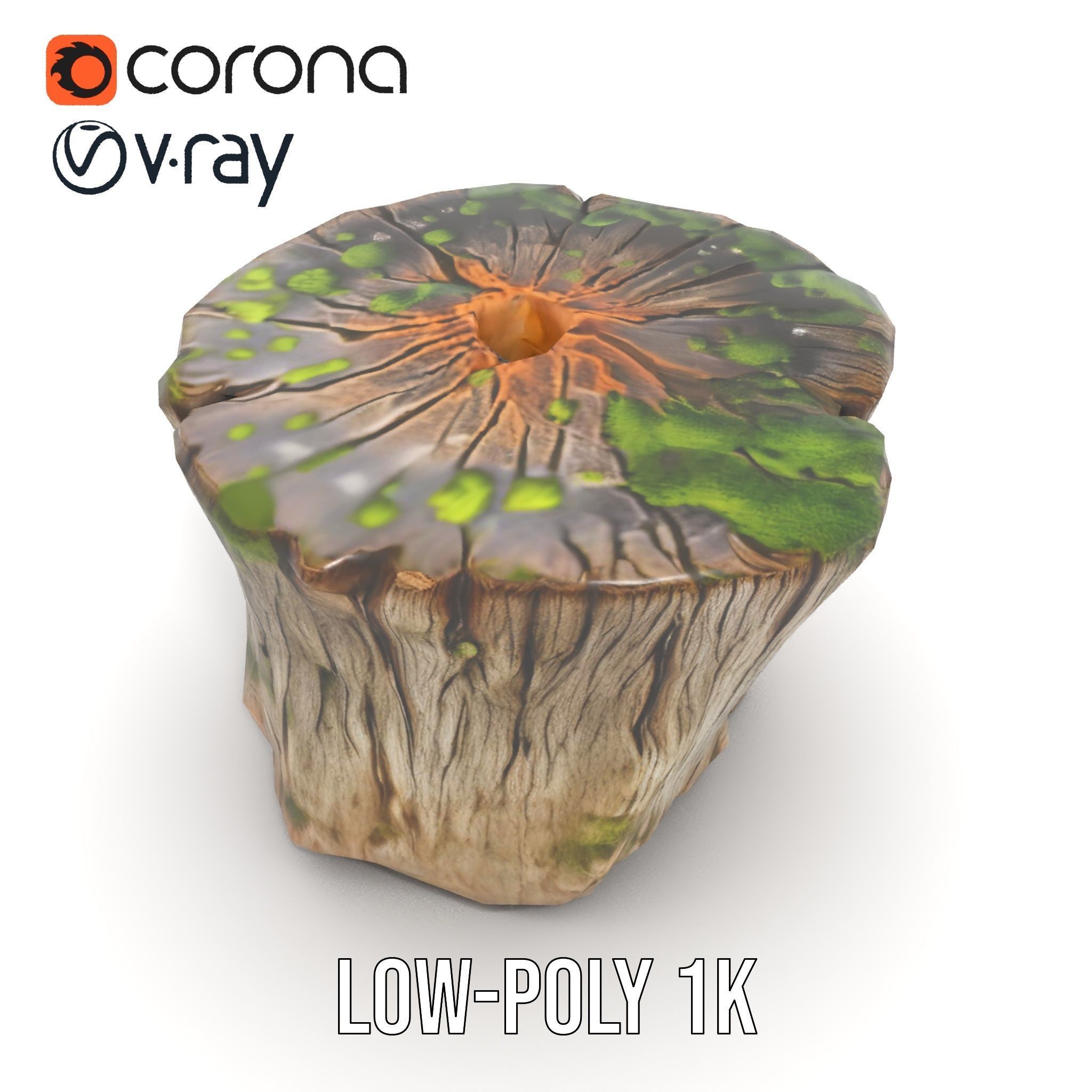 Mossy Tree Stump Model Pack with Natural Details Low-poly 3D model_12