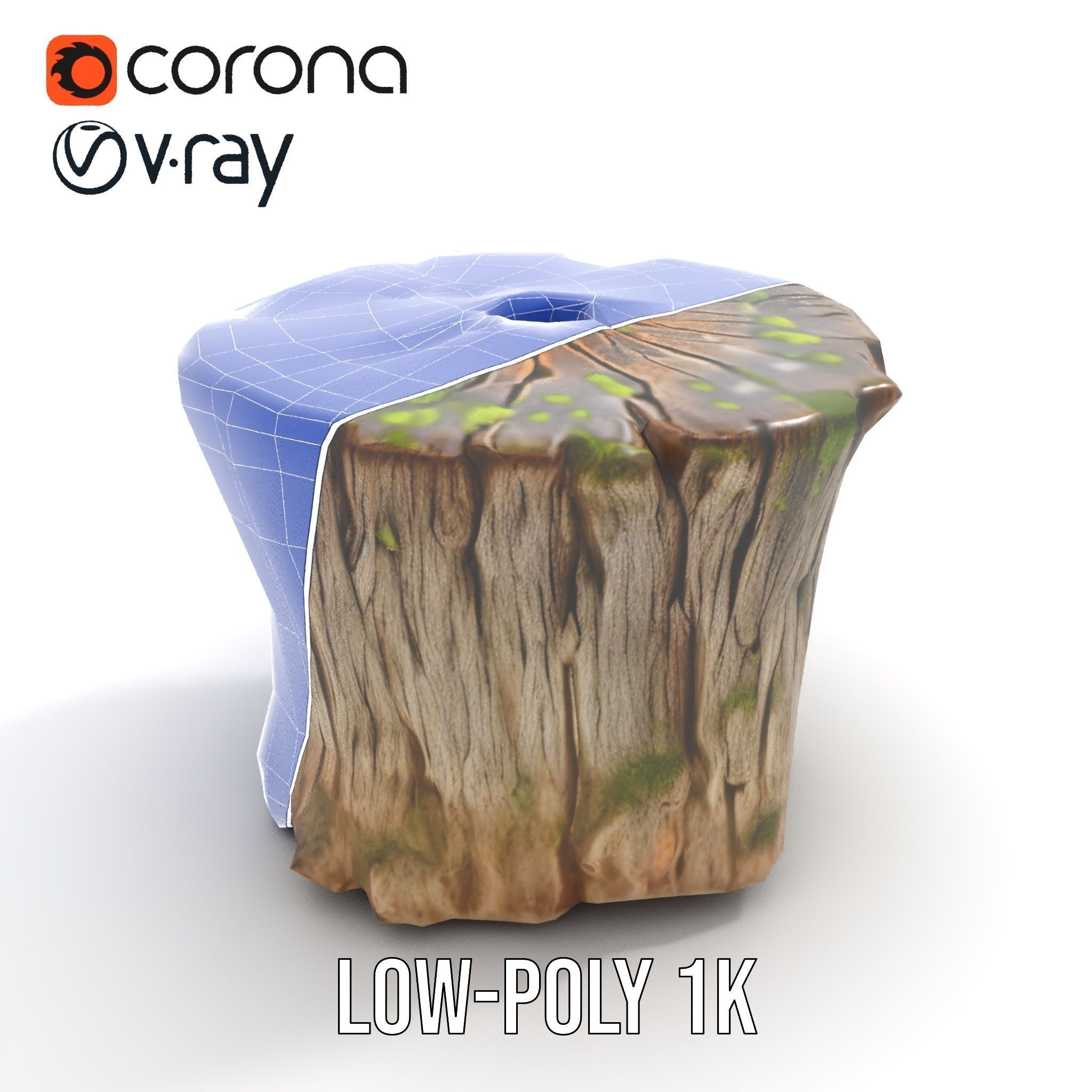 Mossy Tree Stump Model Pack with Natural Details Low-poly 3D model_9
