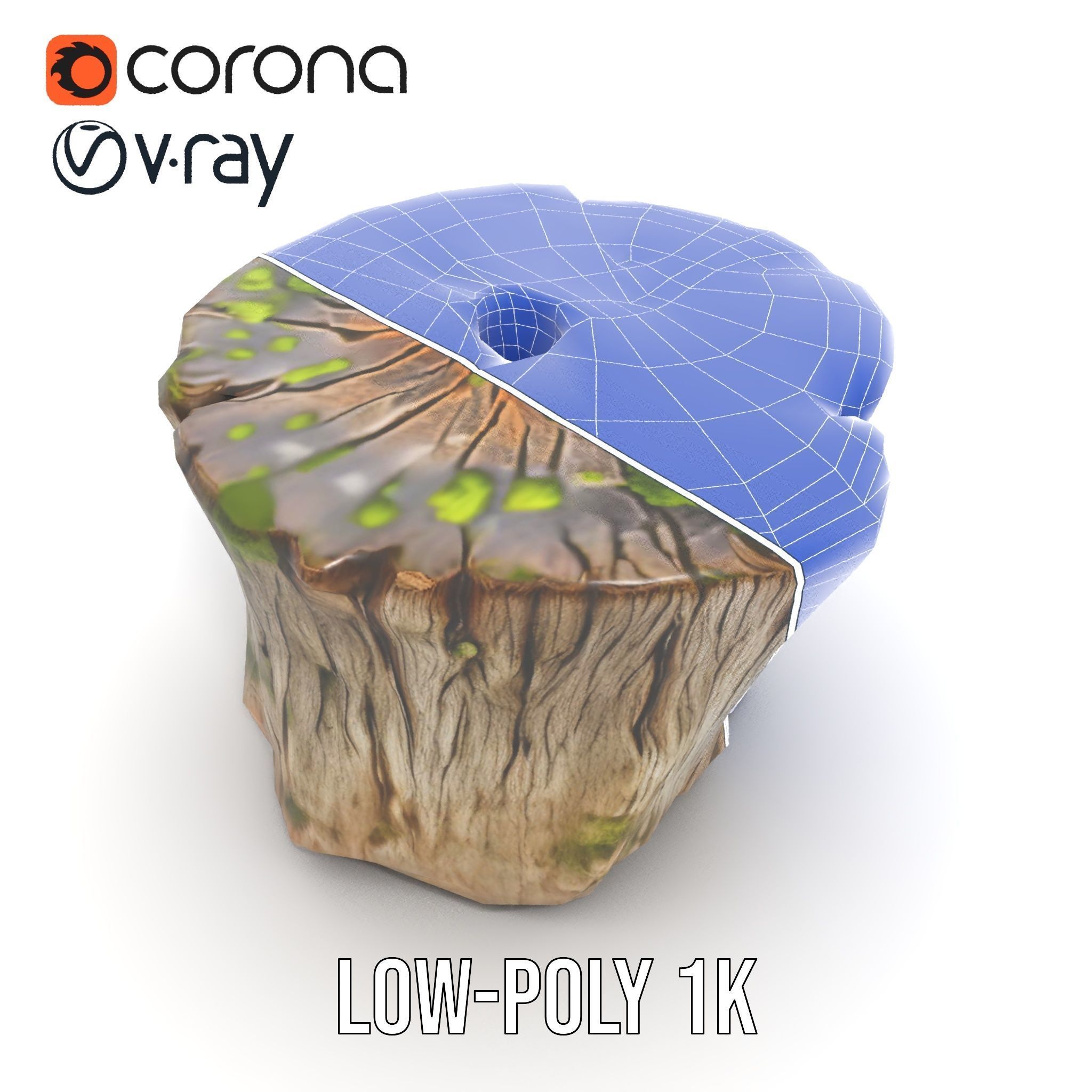 Mossy Tree Stump Model Pack with Natural Details Low-poly 3D model_20