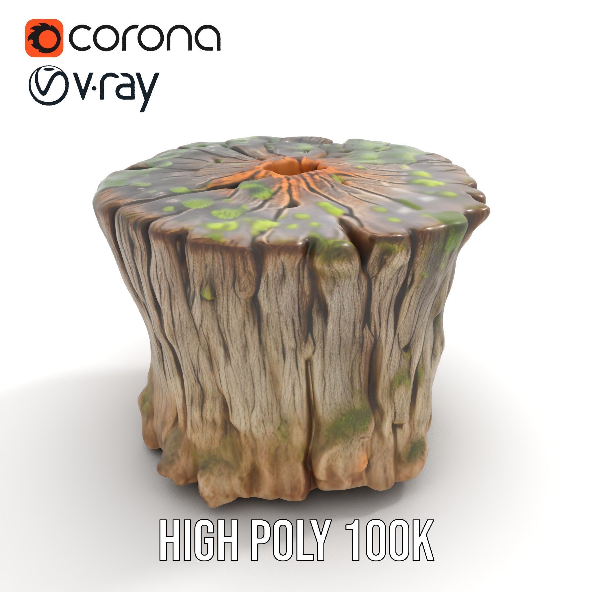 Mossy Tree Stump Model Pack with Natural Details Low-poly 3D model_28