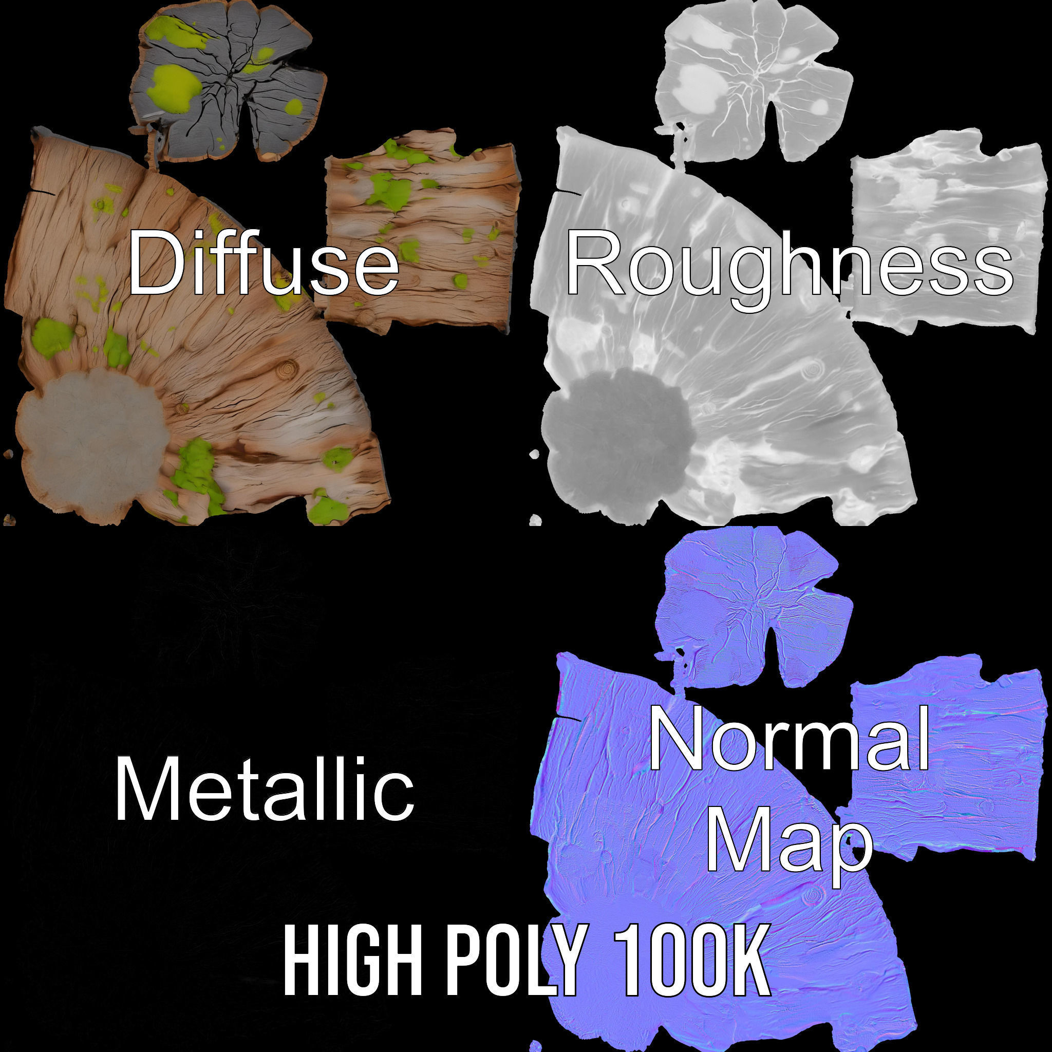 Realistic Mossy Tree Stump Model Pack for Natural Environments Low-poly 3D model_3