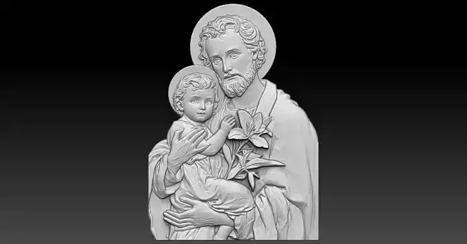 1 Saint Joseph with baby Jesus CNC Relief Model