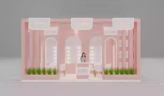 Modern Wooden Cosmetic Stand Pink Minimalist Trade Booth