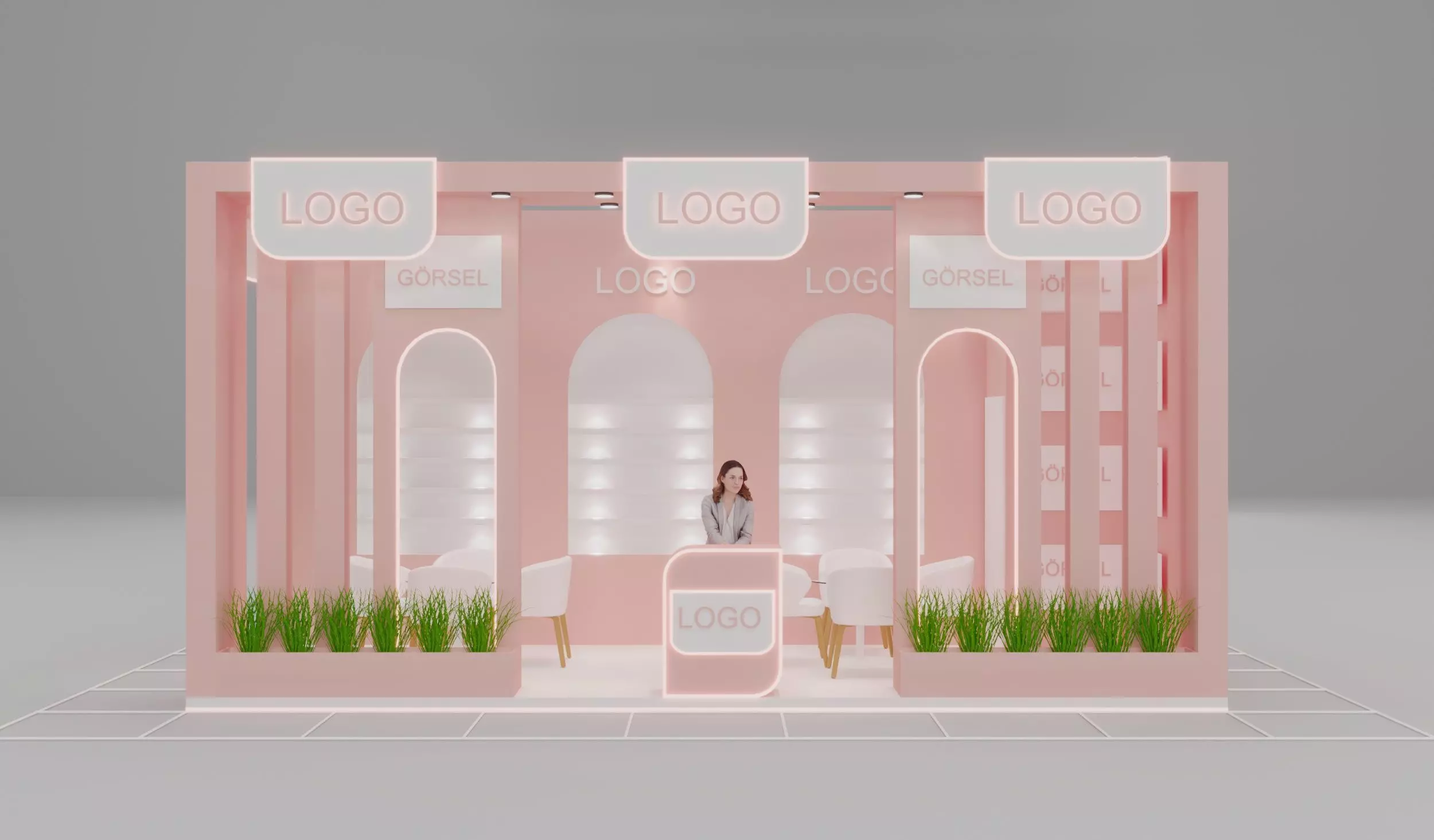 Modern Wooden Cosmetic Stand Pink Minimalist Trade Booth Free 3D model