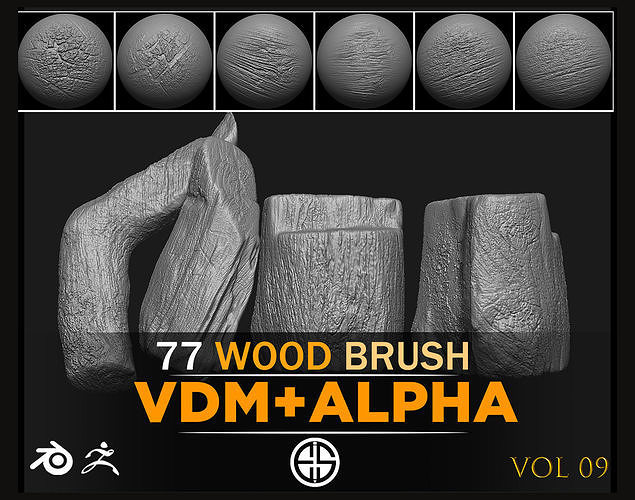 77 Wood Brush-ZBrush Vdm-Blender VDM-Alpha-Vol 09 3D model