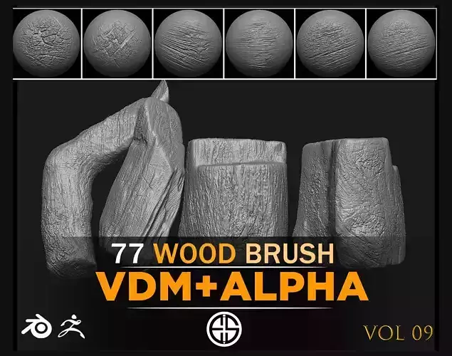 77 Wood Brush-ZBrush Vdm-Blender VDM-Alpha-Vol 09
