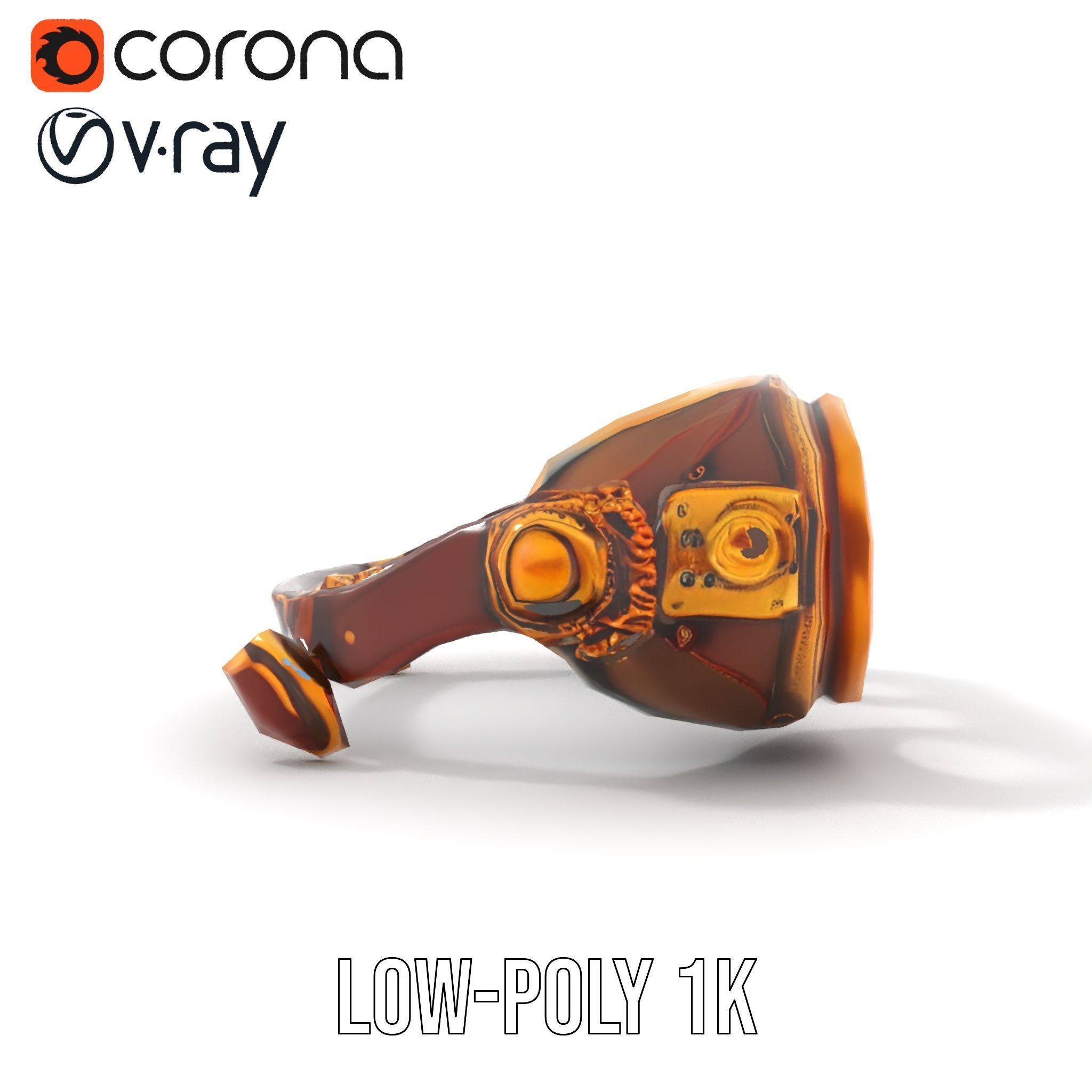 Steampunk Goggles Model Pack with Brass Detailing Low-poly 3D model_11