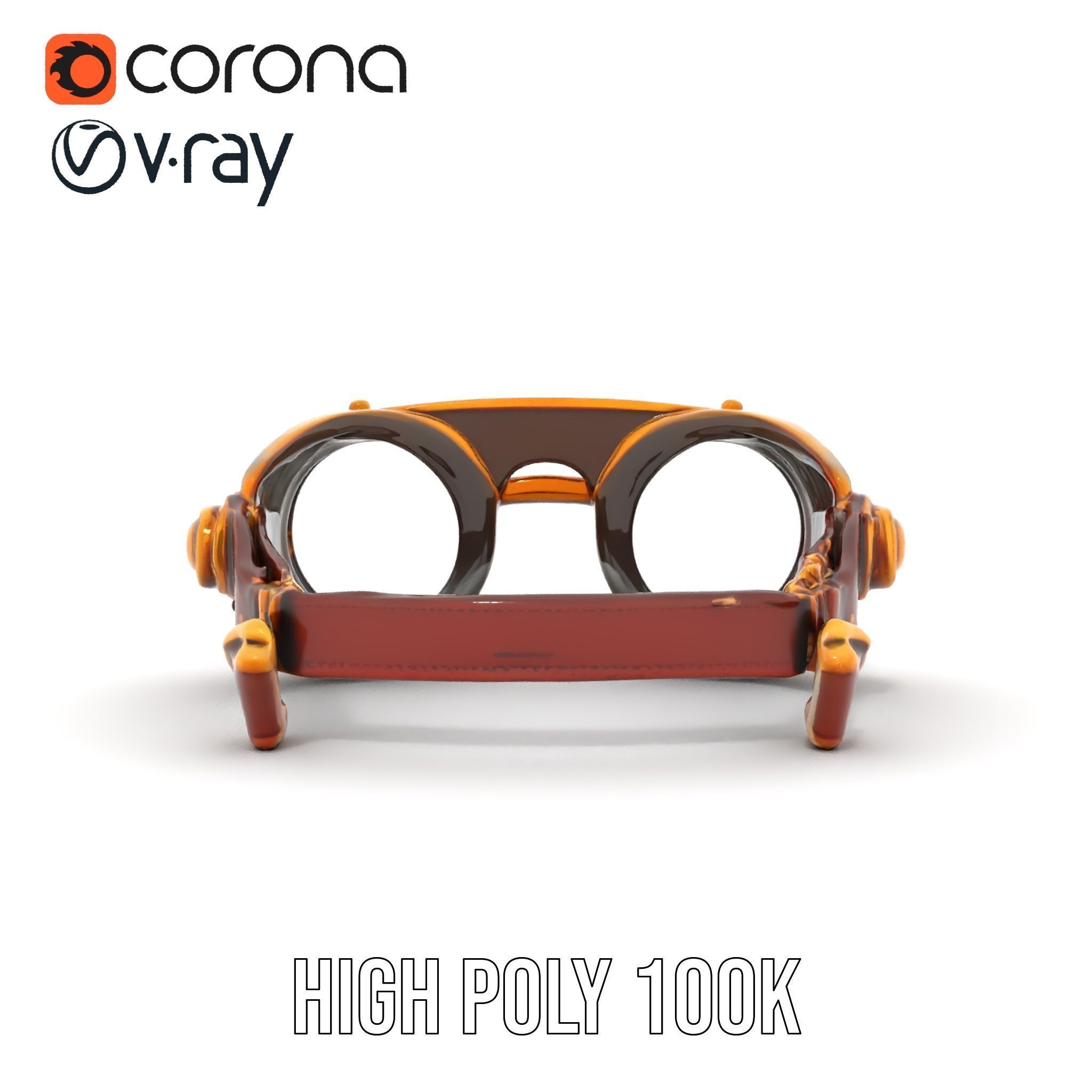 Steampunk Goggles Model Pack with Brass Detailing Low-poly 3D model_15