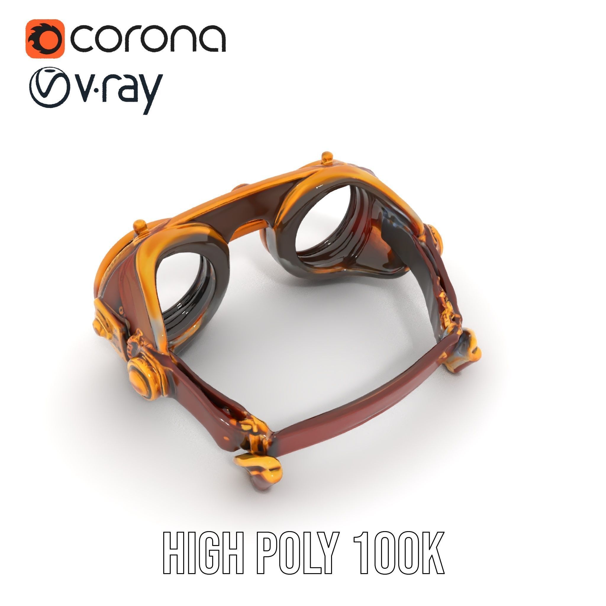 Steampunk Goggles Model Pack with Brass Detailing Low-poly 3D model_9