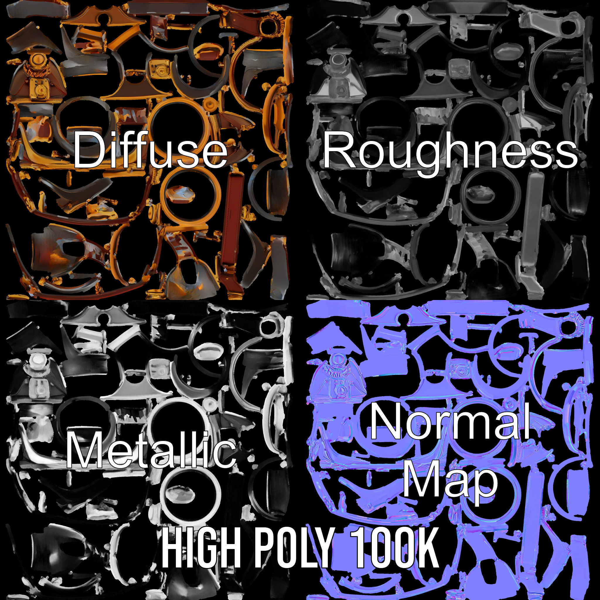 Steampunk Goggles Model Pack with Brass Detailing Low-poly 3D model_3