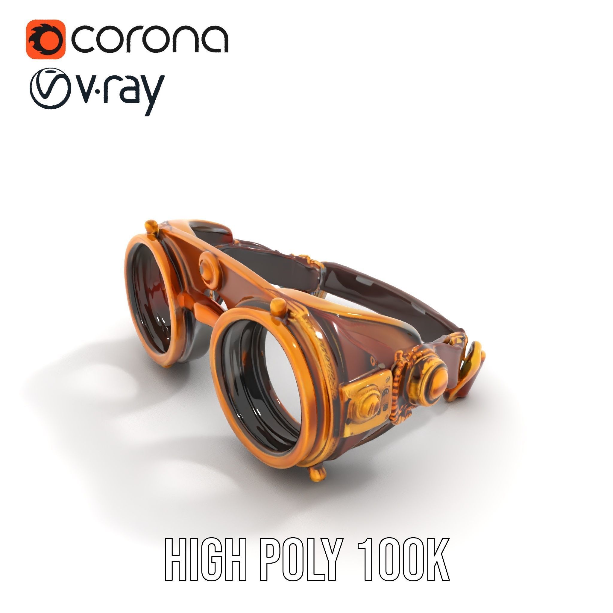 Steampunk Goggles Model Pack with Brass Detailing Low-poly 3D model_12
