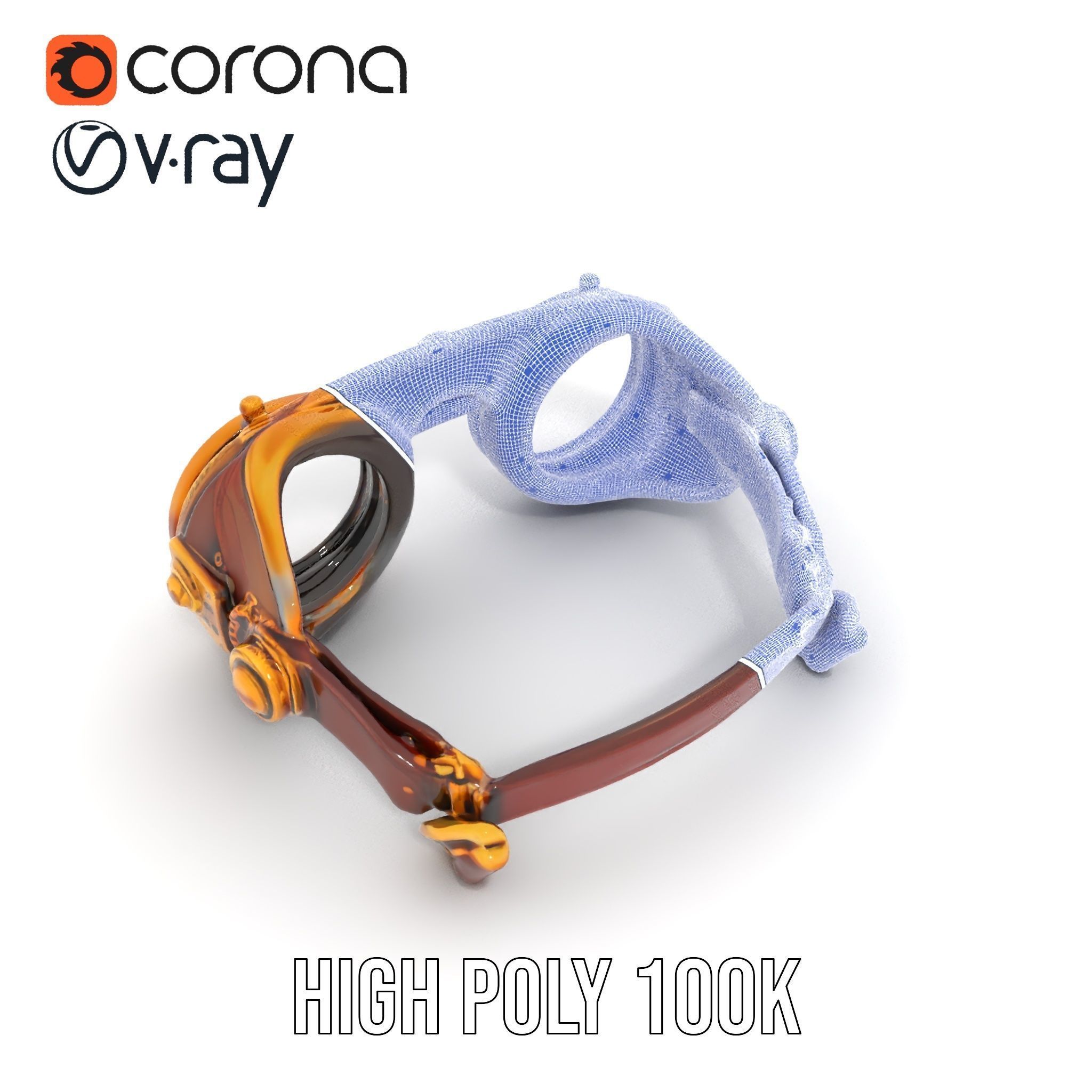 Steampunk Goggles Model Pack with Brass Detailing Low-poly 3D model_31