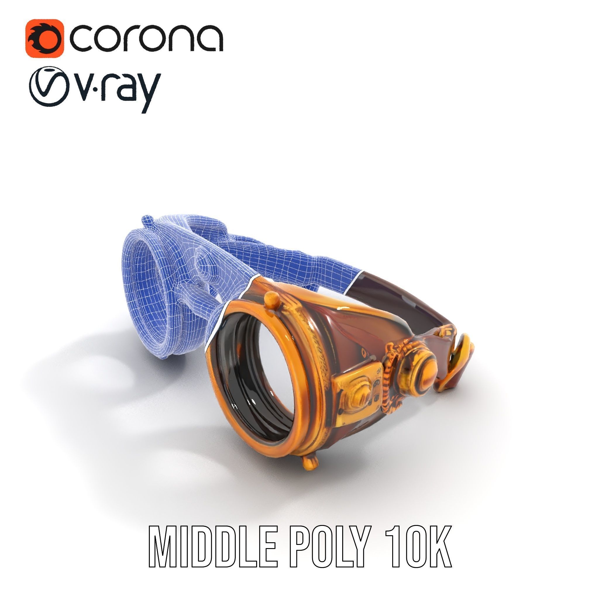 Steampunk Goggles Model Pack with Brass Detailing Low-poly 3D model_16