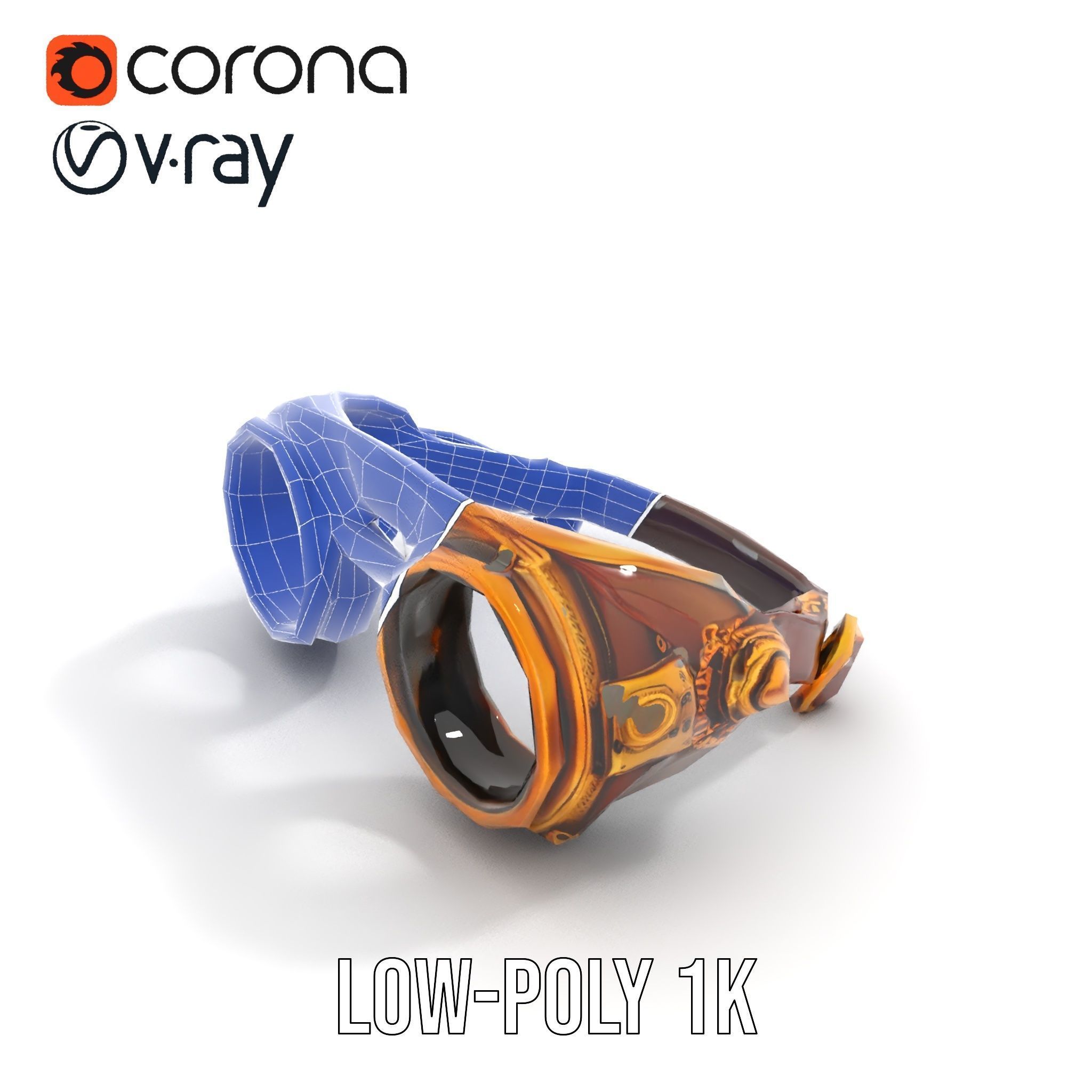 Steampunk Goggles Model Pack with Brass Detailing Low-poly 3D model_19