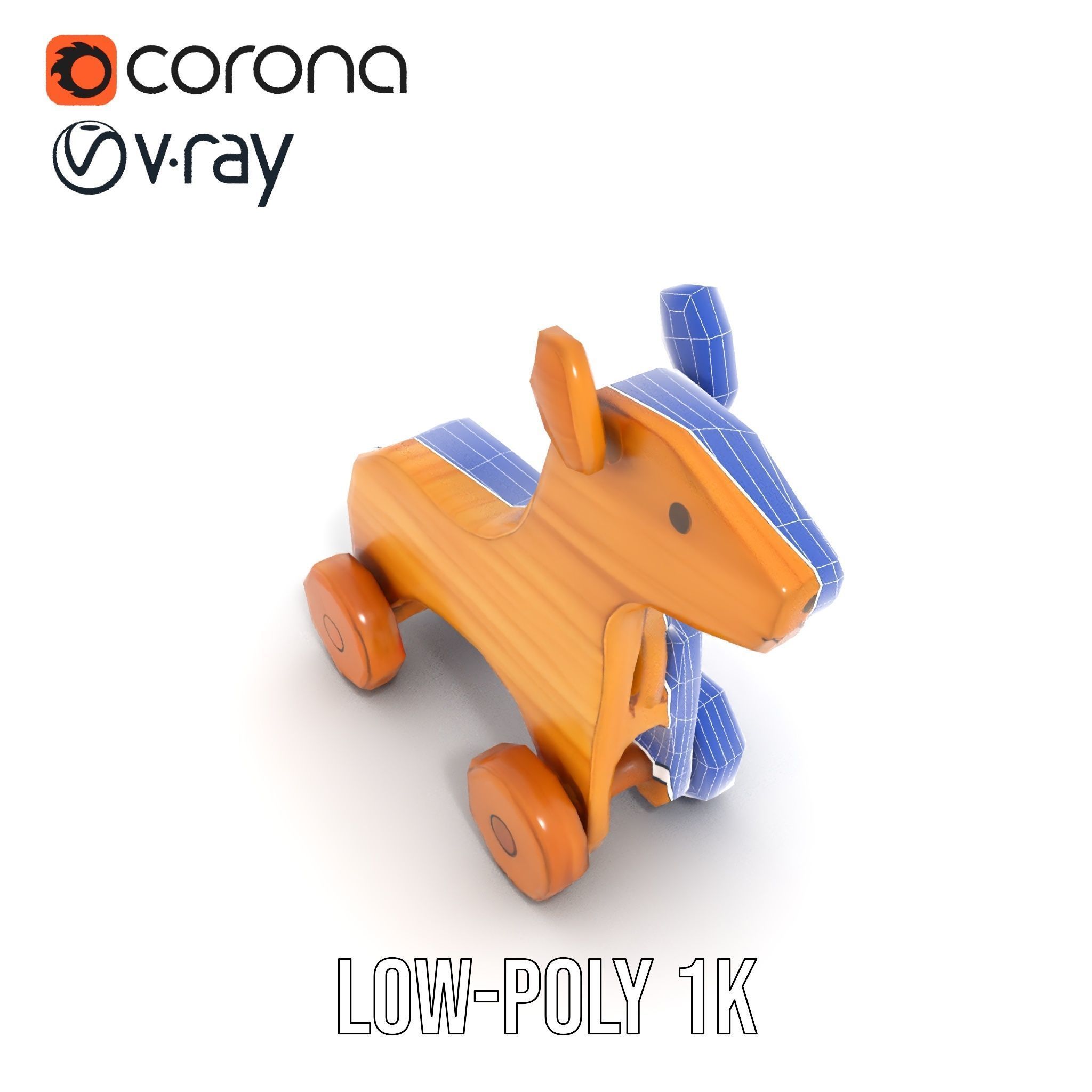 Wooden Toy Horse on Wheels D Model Pack Low-poly 3D model_25