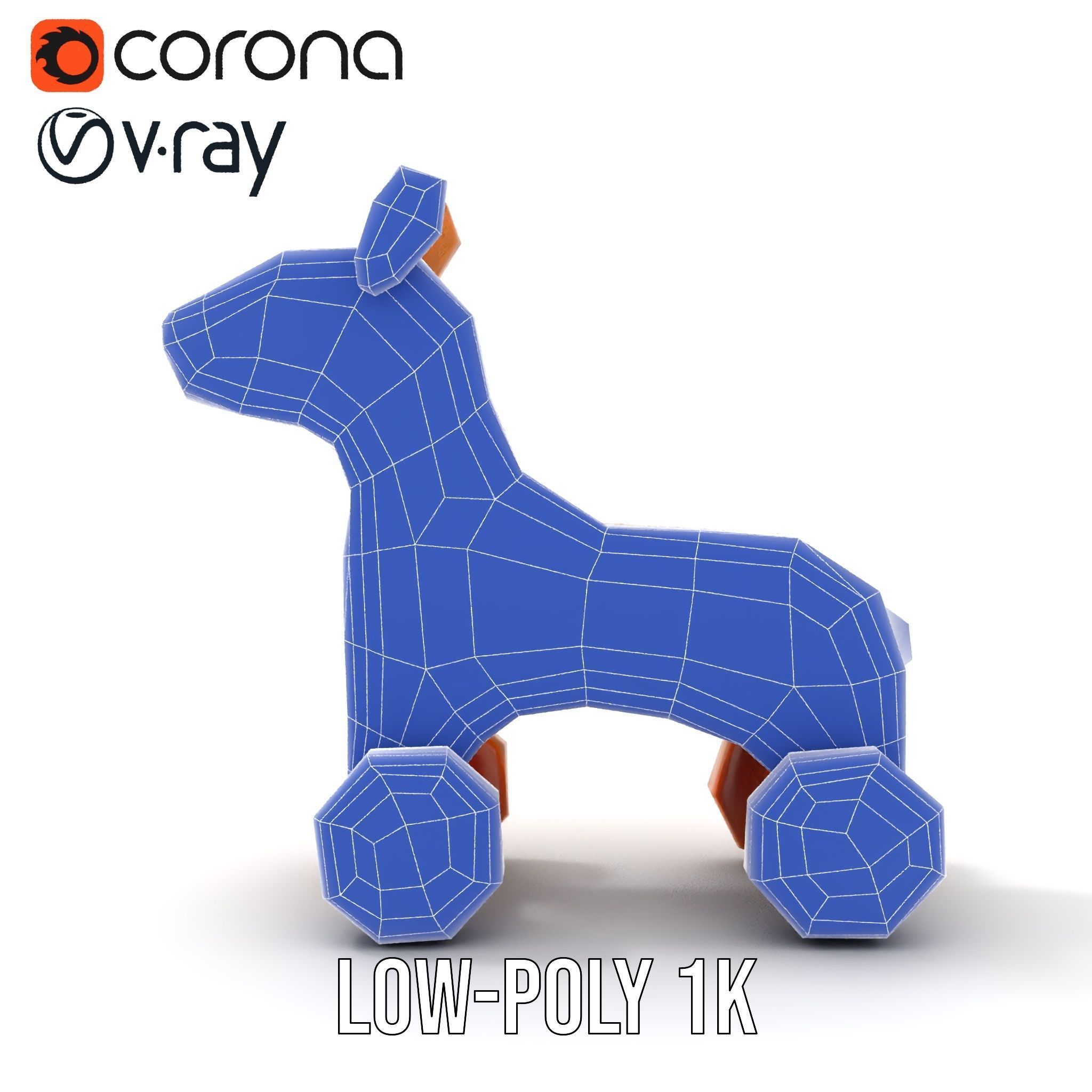 Wooden Toy Horse on Wheels D Model Pack Low-poly 3D model_22