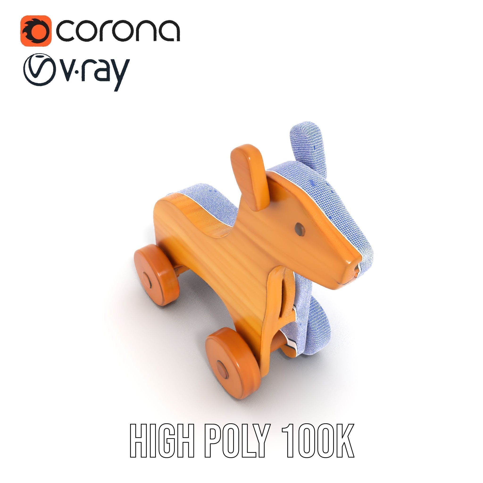 Wooden Toy Horse on Wheels D Model Pack Low-poly 3D model_33