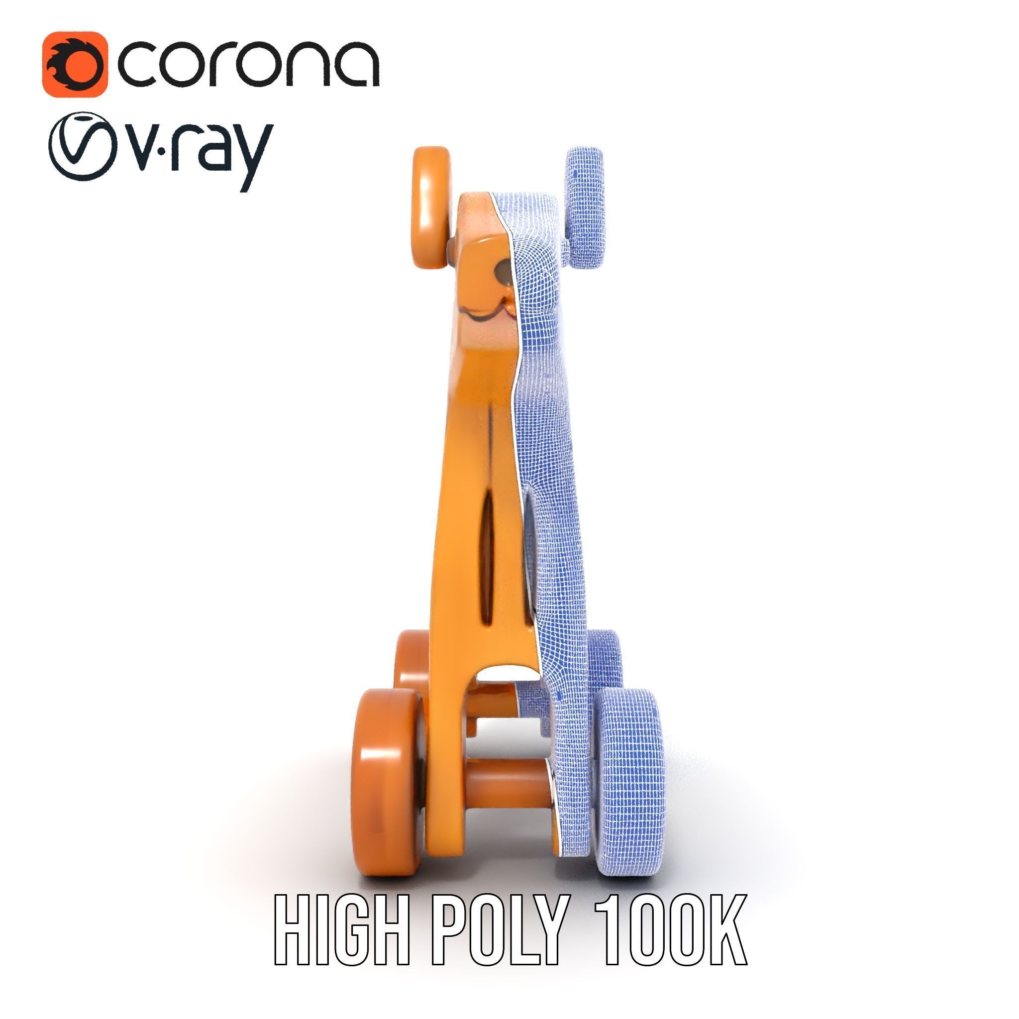 Wooden Toy Horse on Wheels D Model Pack Low-poly 3D model_34