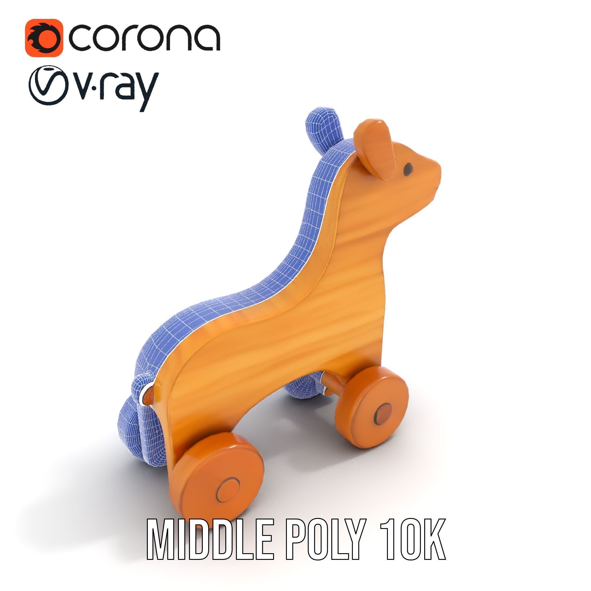 Wooden Toy Horse on Wheels D Model Pack Low-poly 3D model_21