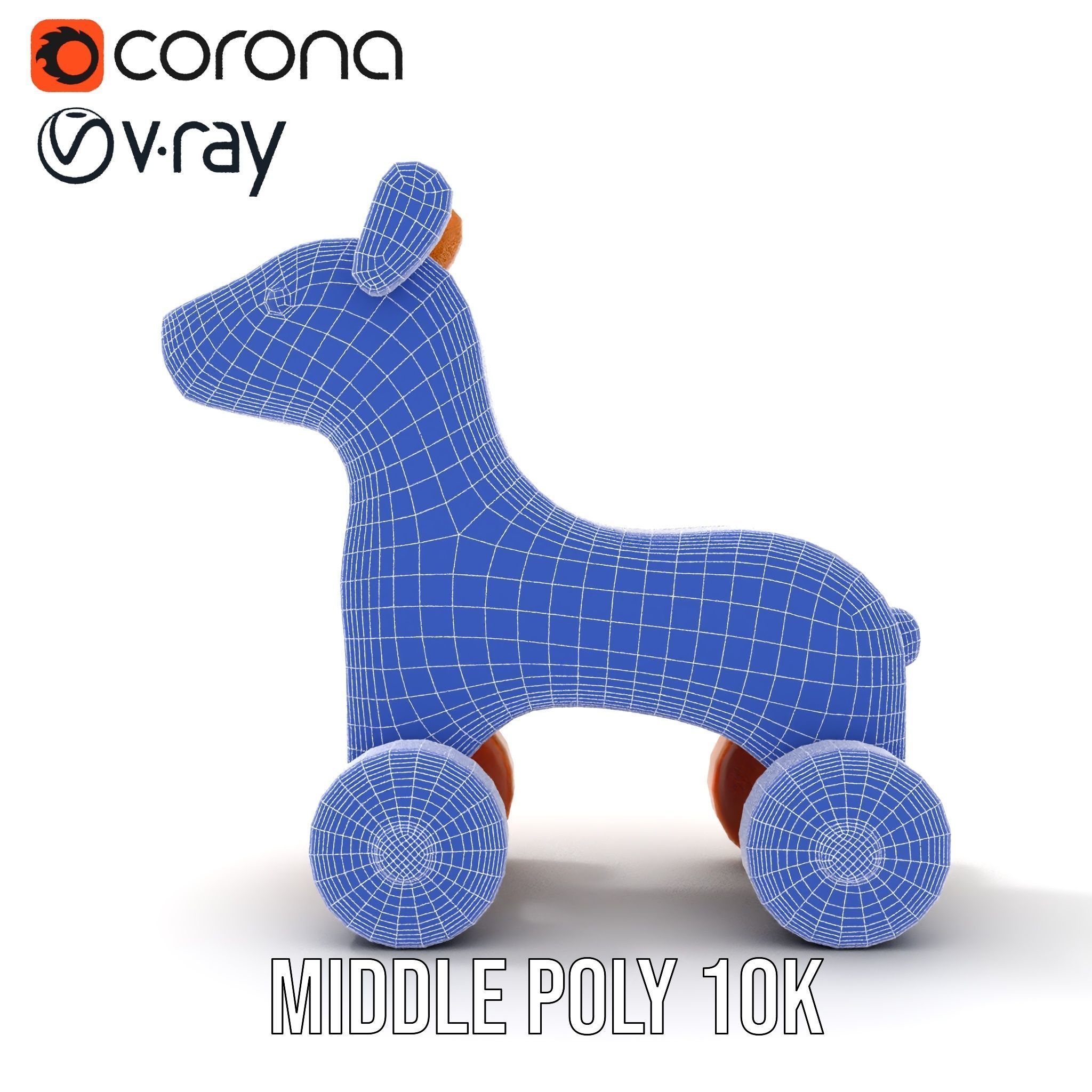 Wooden Toy Horse on Wheels D Model Pack Low-poly 3D model_30