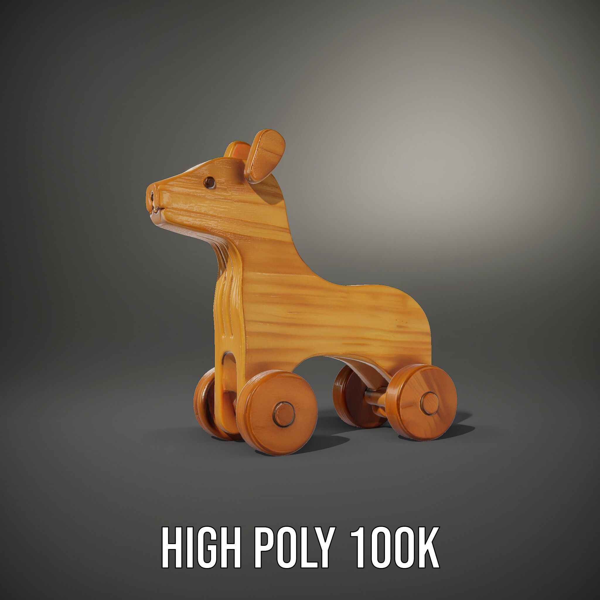 Wooden Toy Horse on Wheels D Model Pack Low-poly 3D model_8