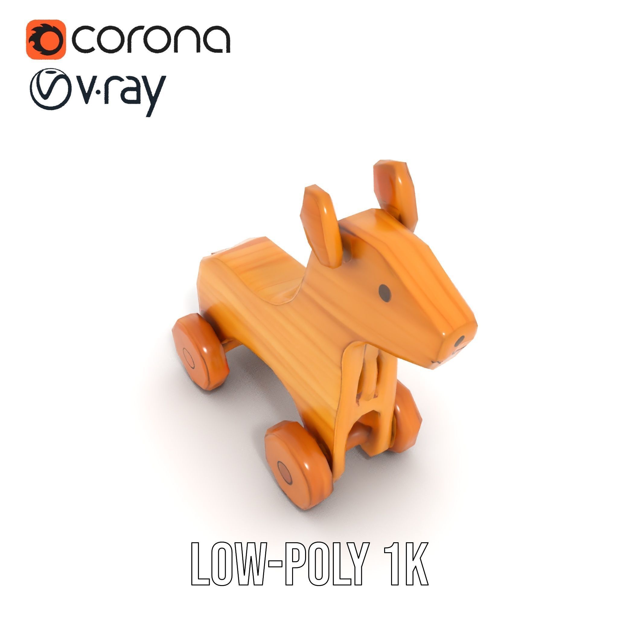 Wooden Toy Horse on Wheels D Model Pack Low-poly 3D model_14