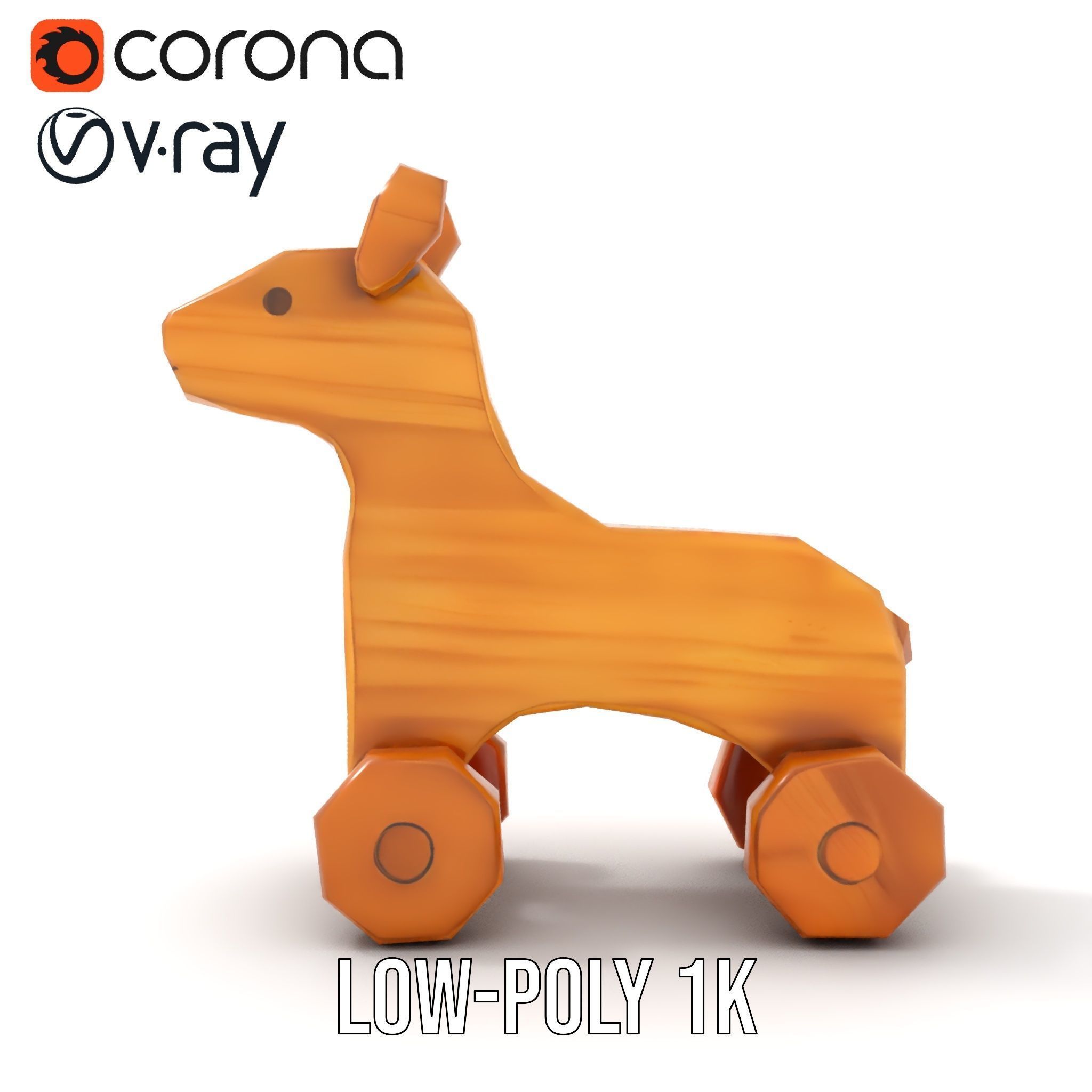 Wooden Toy Horse on Wheels D Model Pack Low-poly 3D model_20