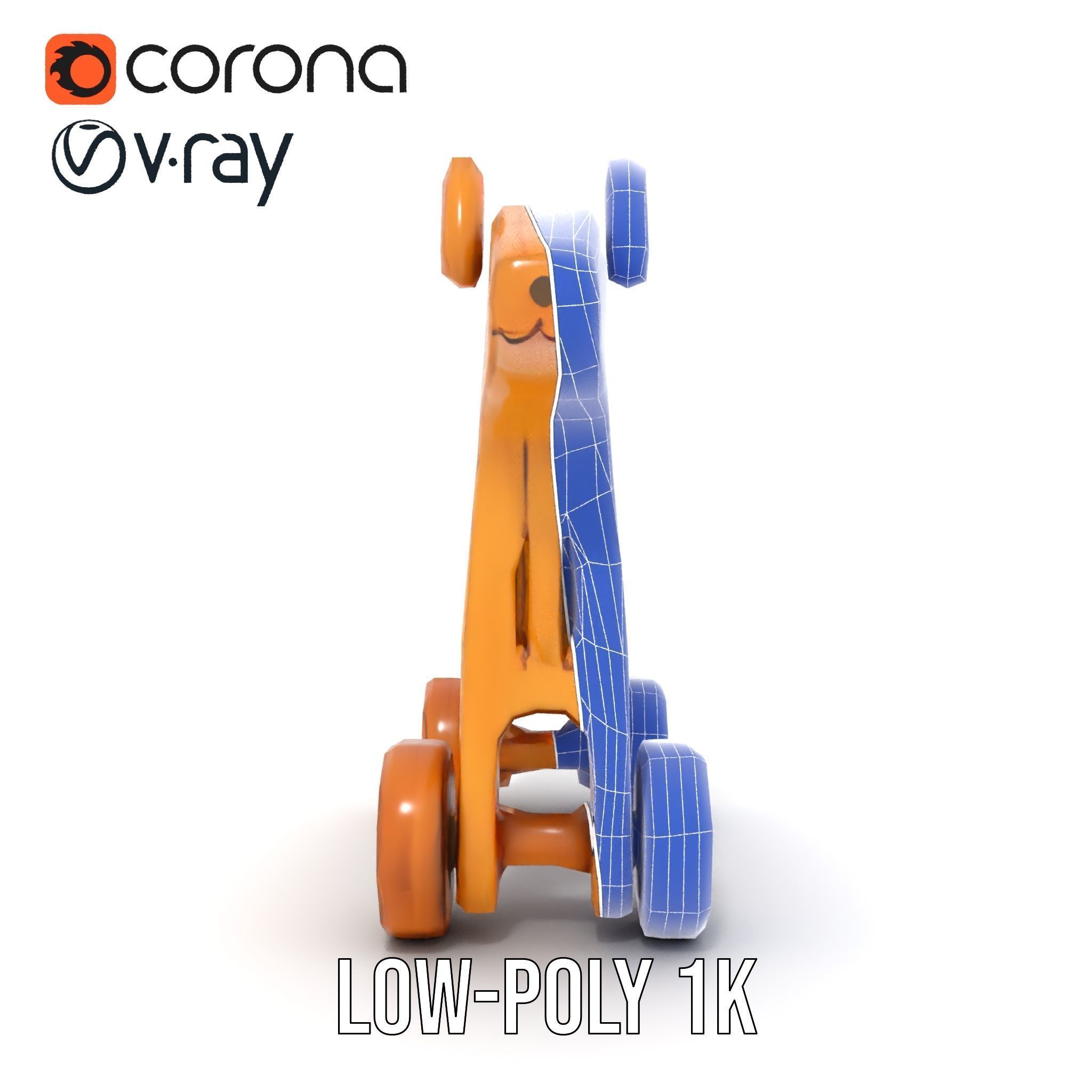 Wooden Toy Horse on Wheels D Model Pack Low-poly 3D model_31