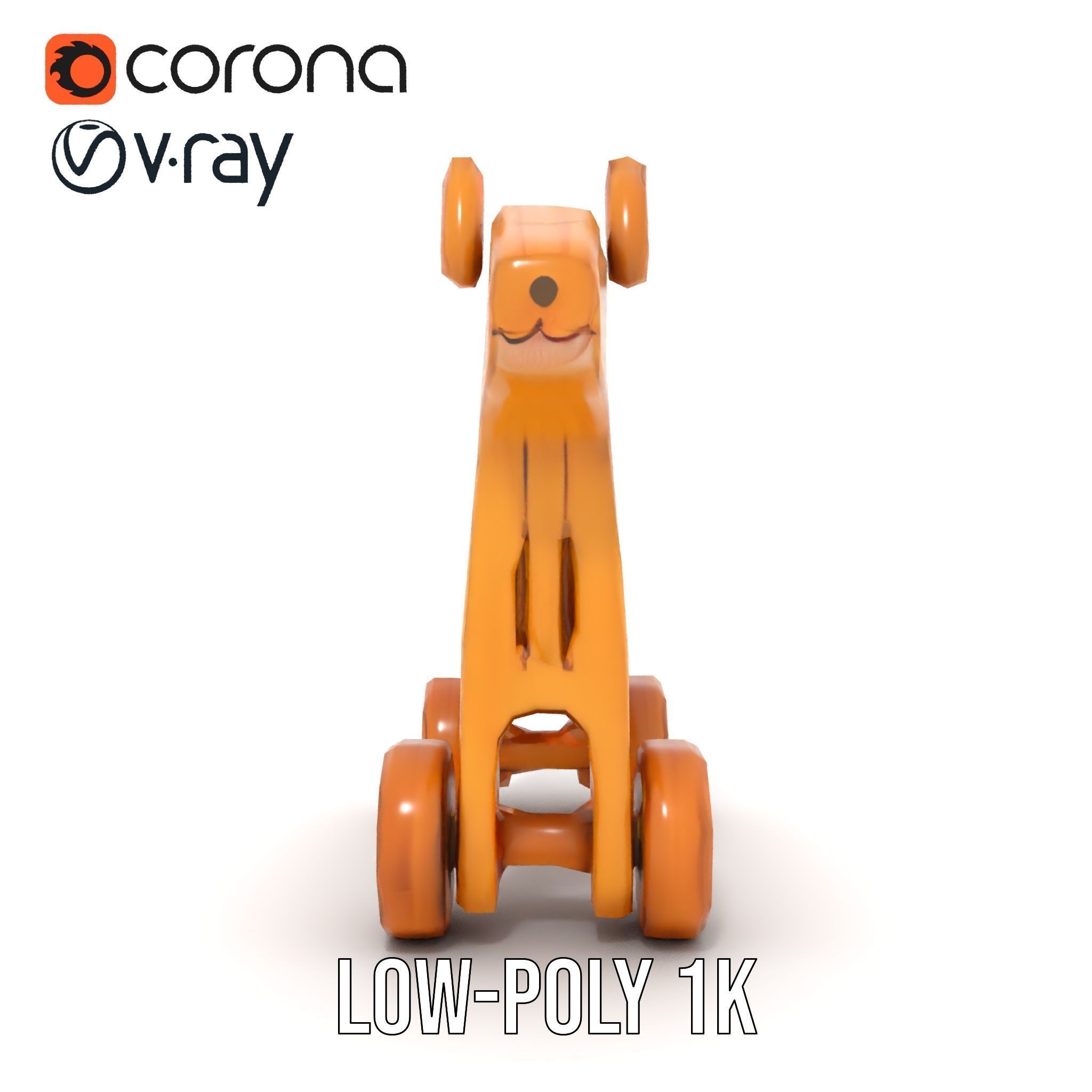 Wooden Toy Horse on Wheels D Model Pack Low-poly 3D model_12