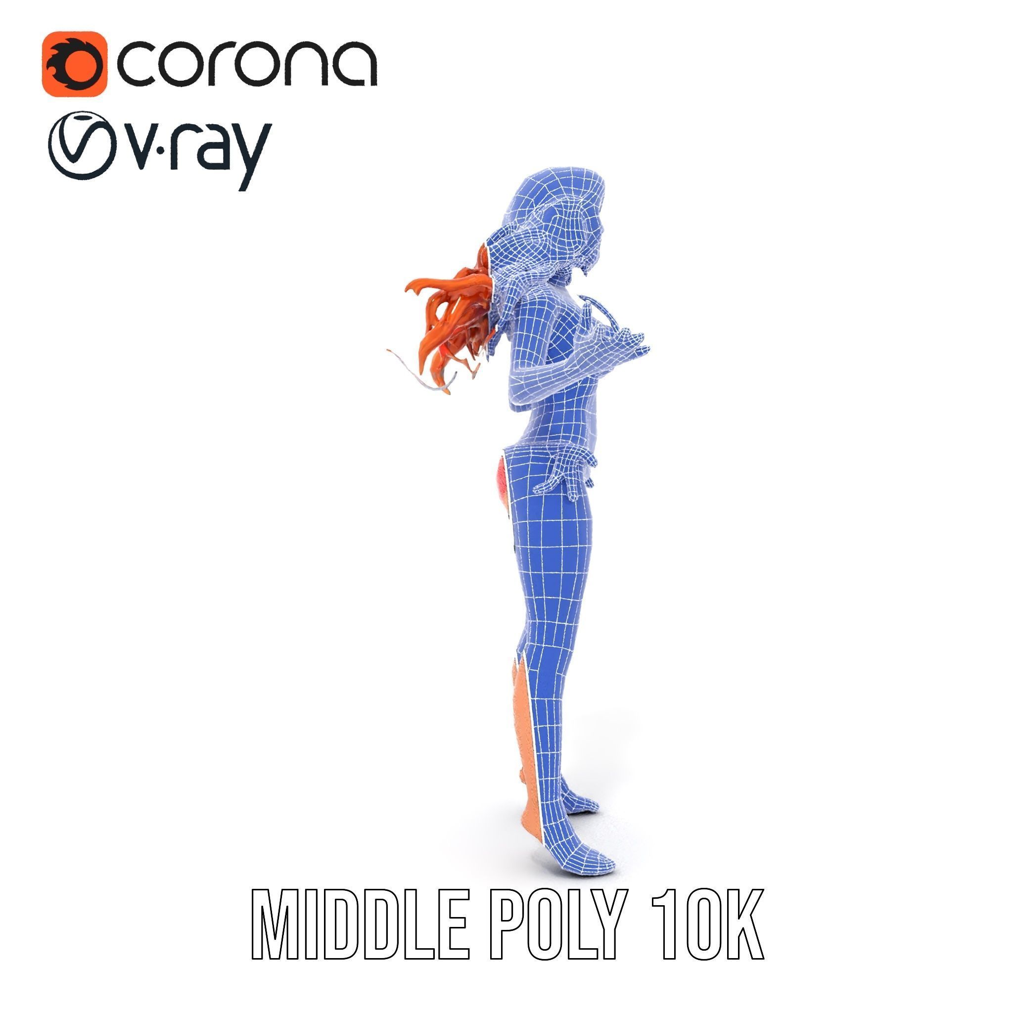 RedHaired Beachwear Character Model Rigged and Animated Low-poly 3D model_30