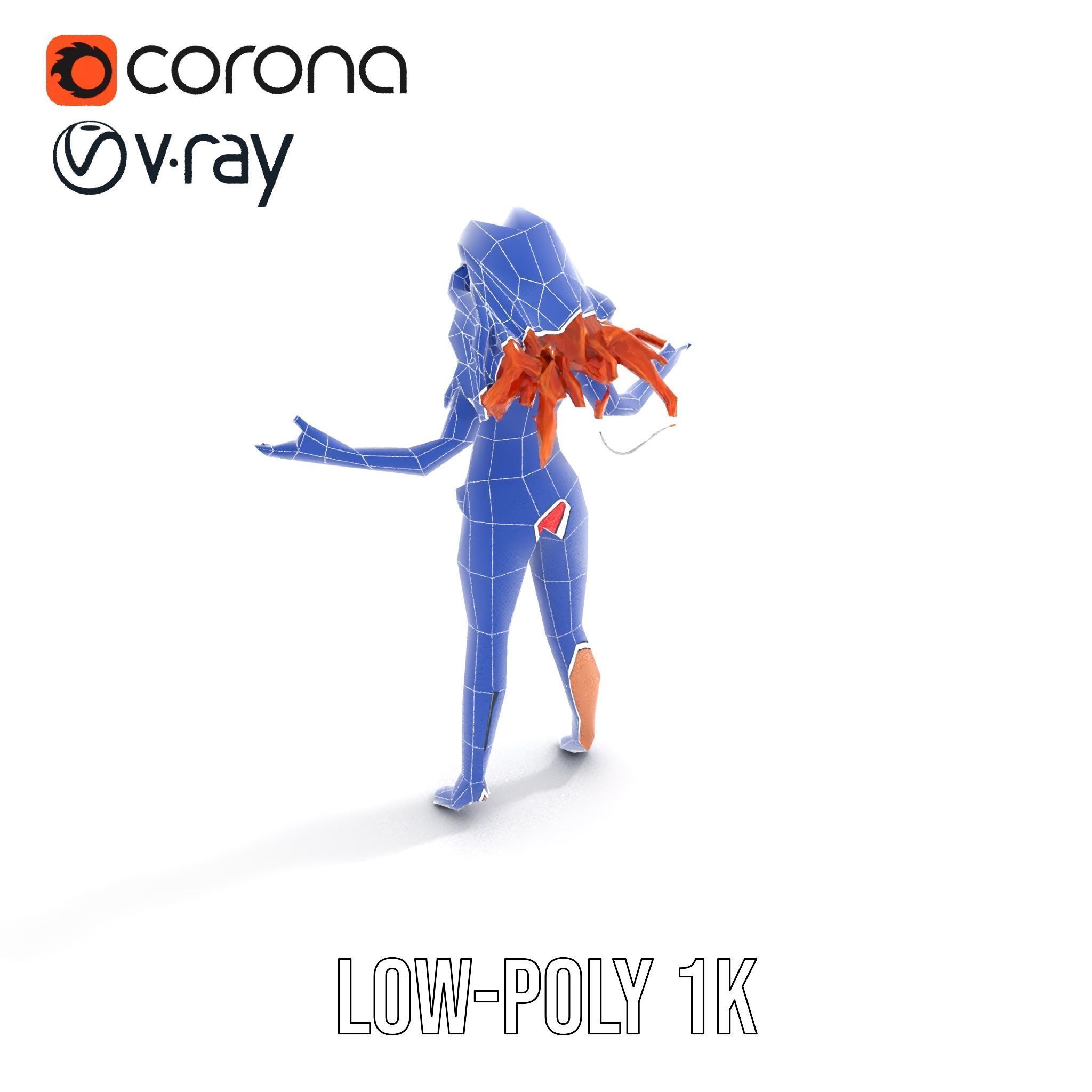 RedHaired Beachwear Character Model Rigged and Animated Low-poly 3D model_8