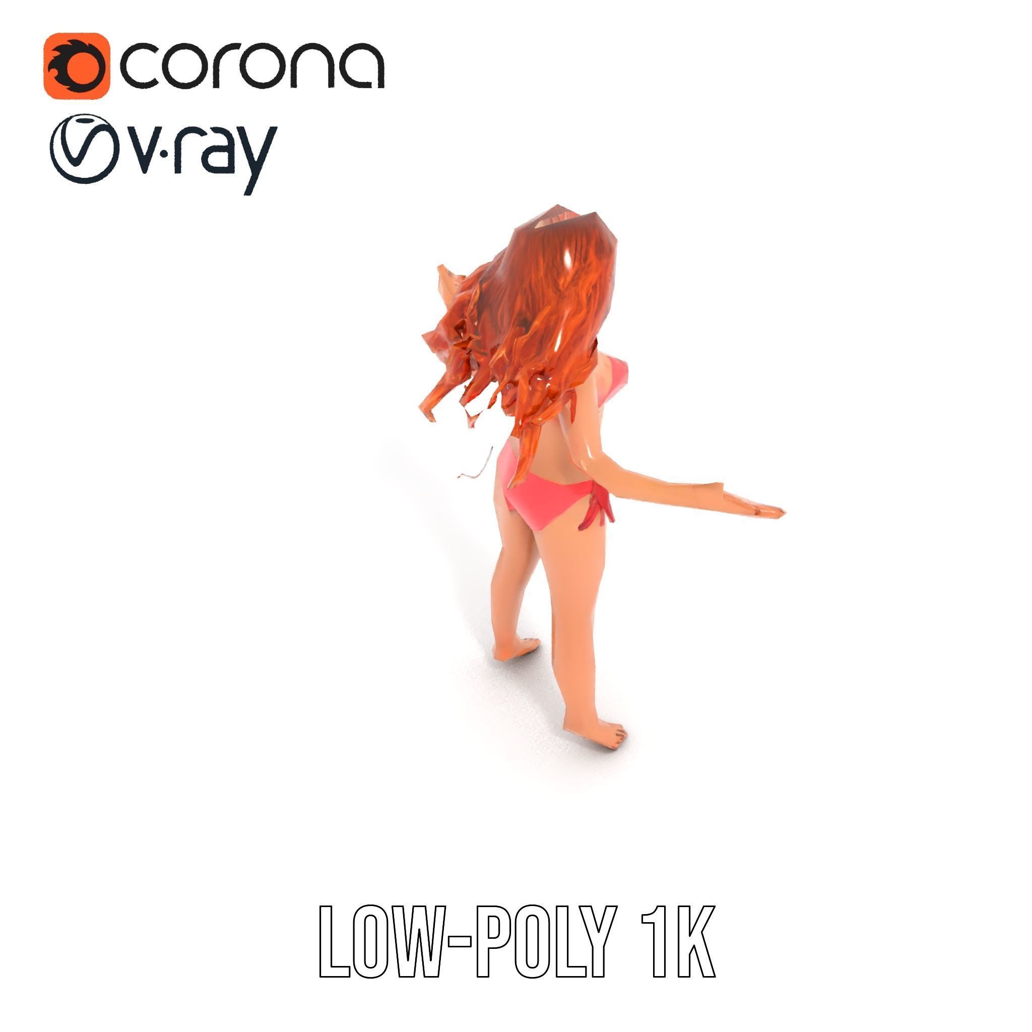 RedHaired Beachwear Character Model Rigged and Animated Low-poly 3D model_31
