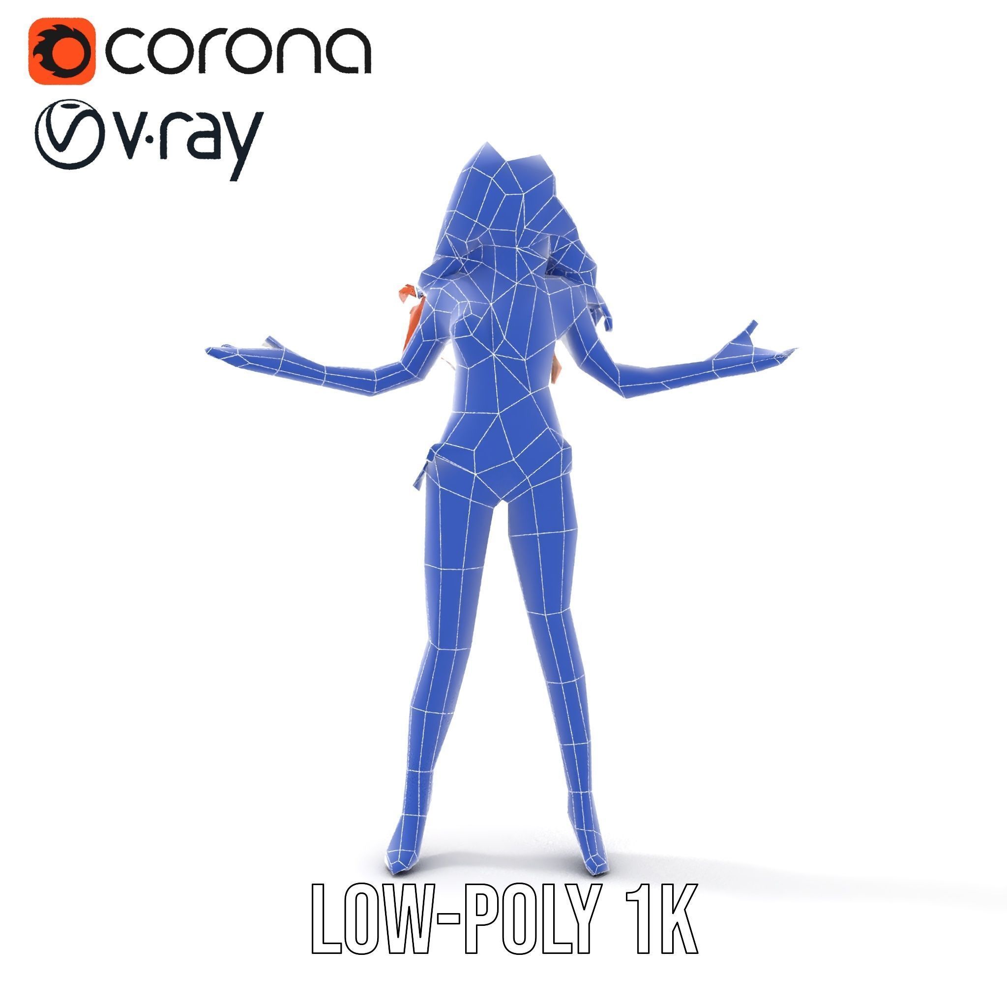 RedHaired Beachwear Character Model Rigged and Animated Low-poly 3D model_19