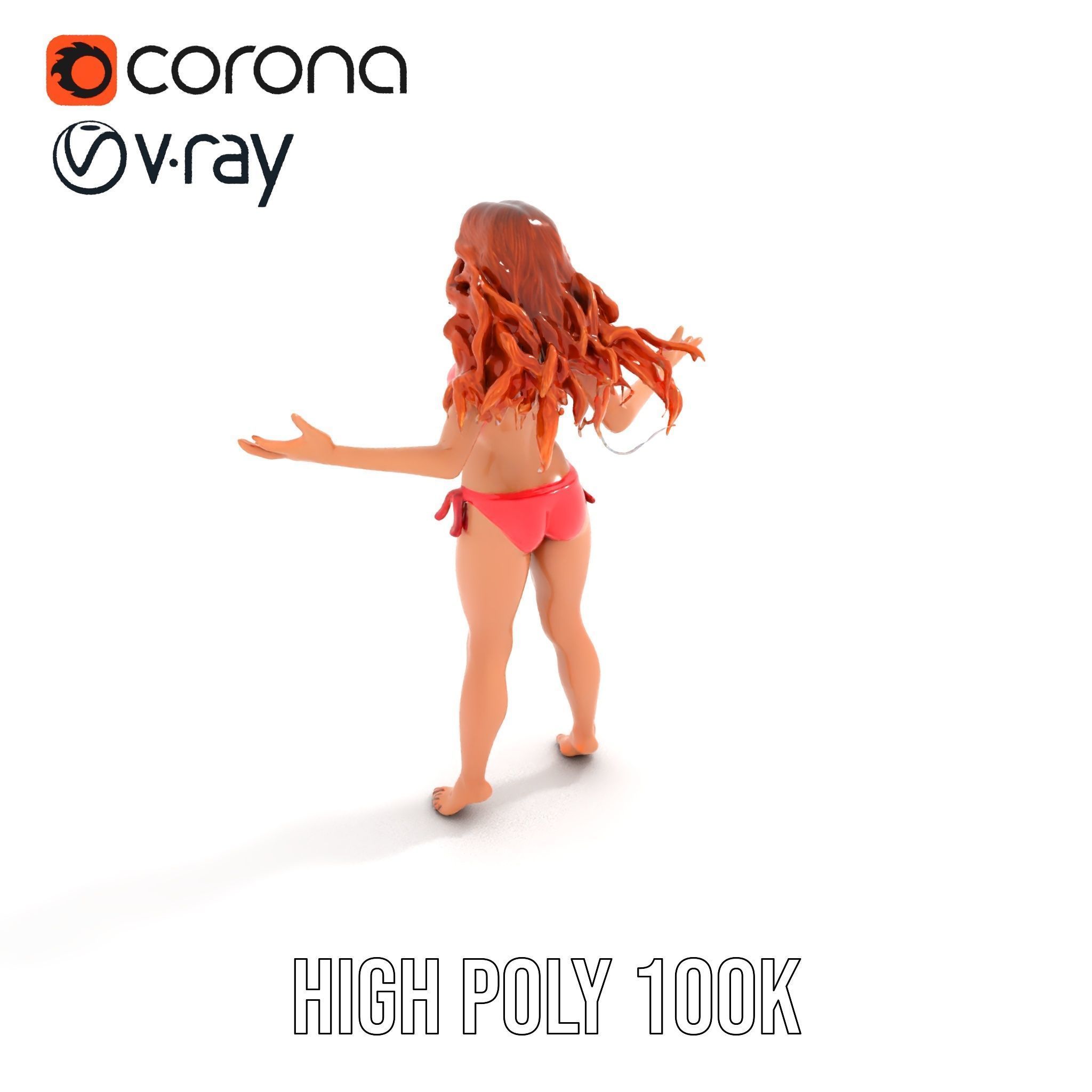 RedHaired Beachwear Character Model Rigged and Animated Low-poly 3D model_26