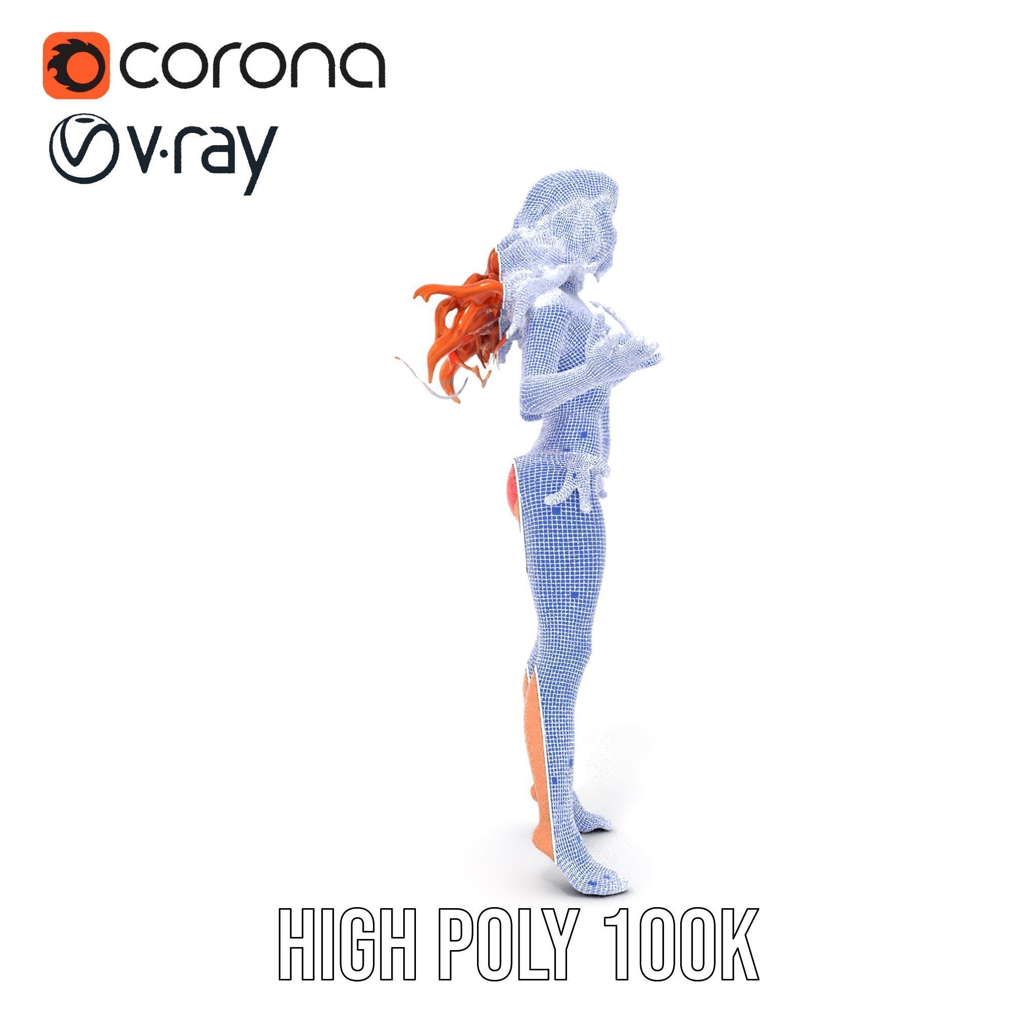 RedHaired Beachwear Character Model Rigged and Animated Low-poly 3D model_36