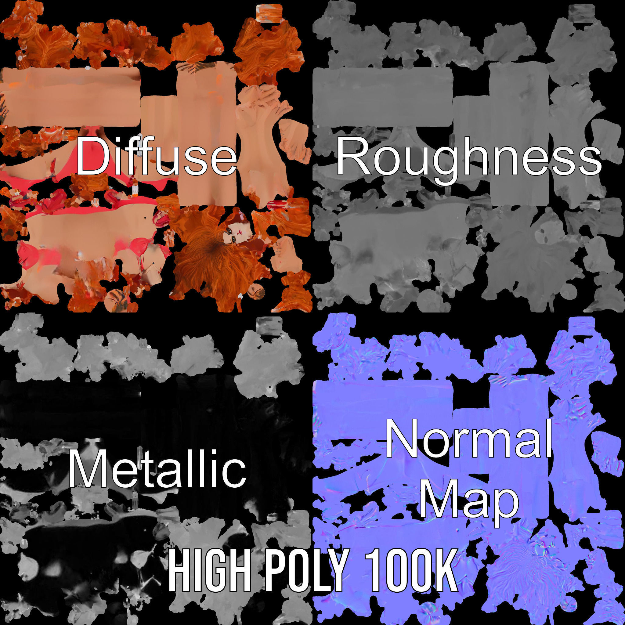 RedHaired Beachwear Character Model Rigged and Animated Low-poly 3D model_3