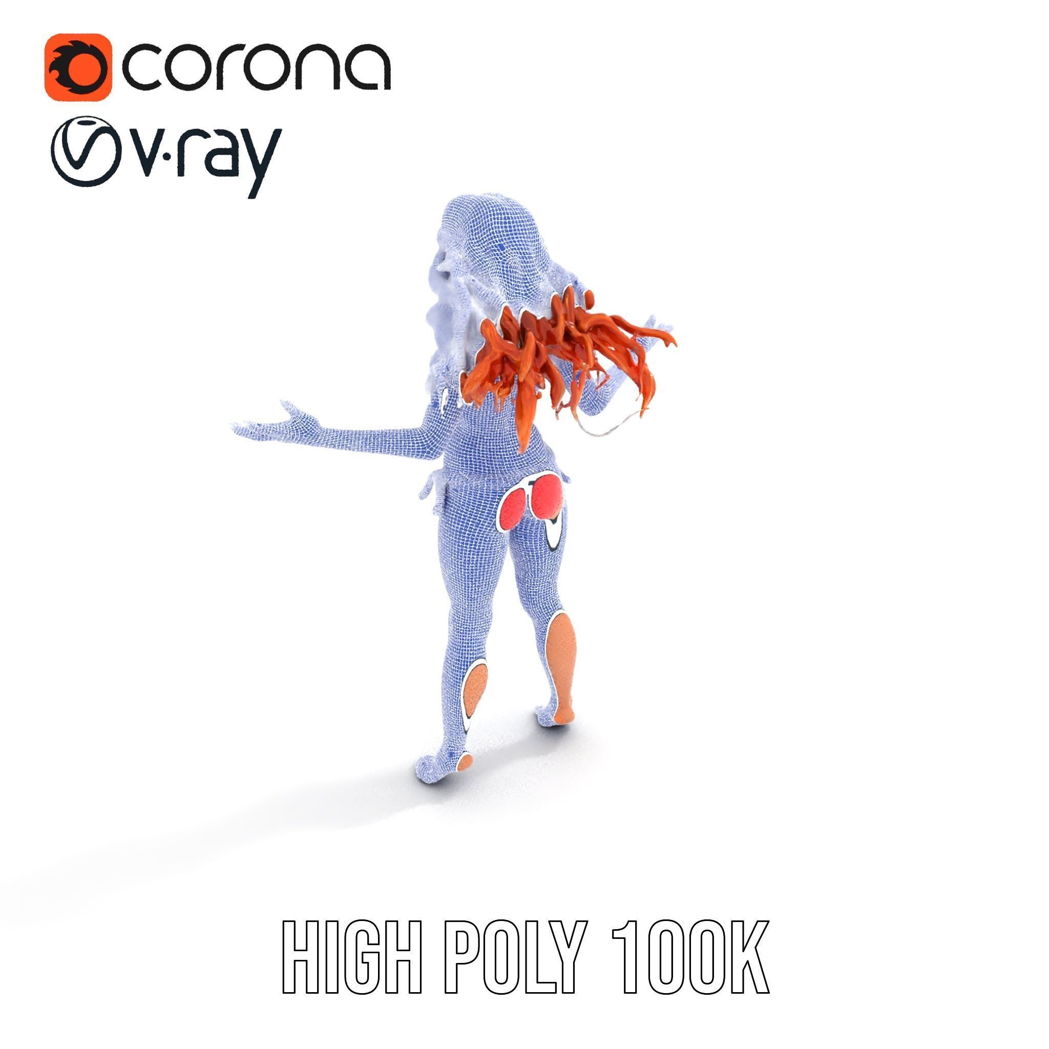 RedHaired Beachwear Character Model Rigged and Animated Low-poly 3D model_23